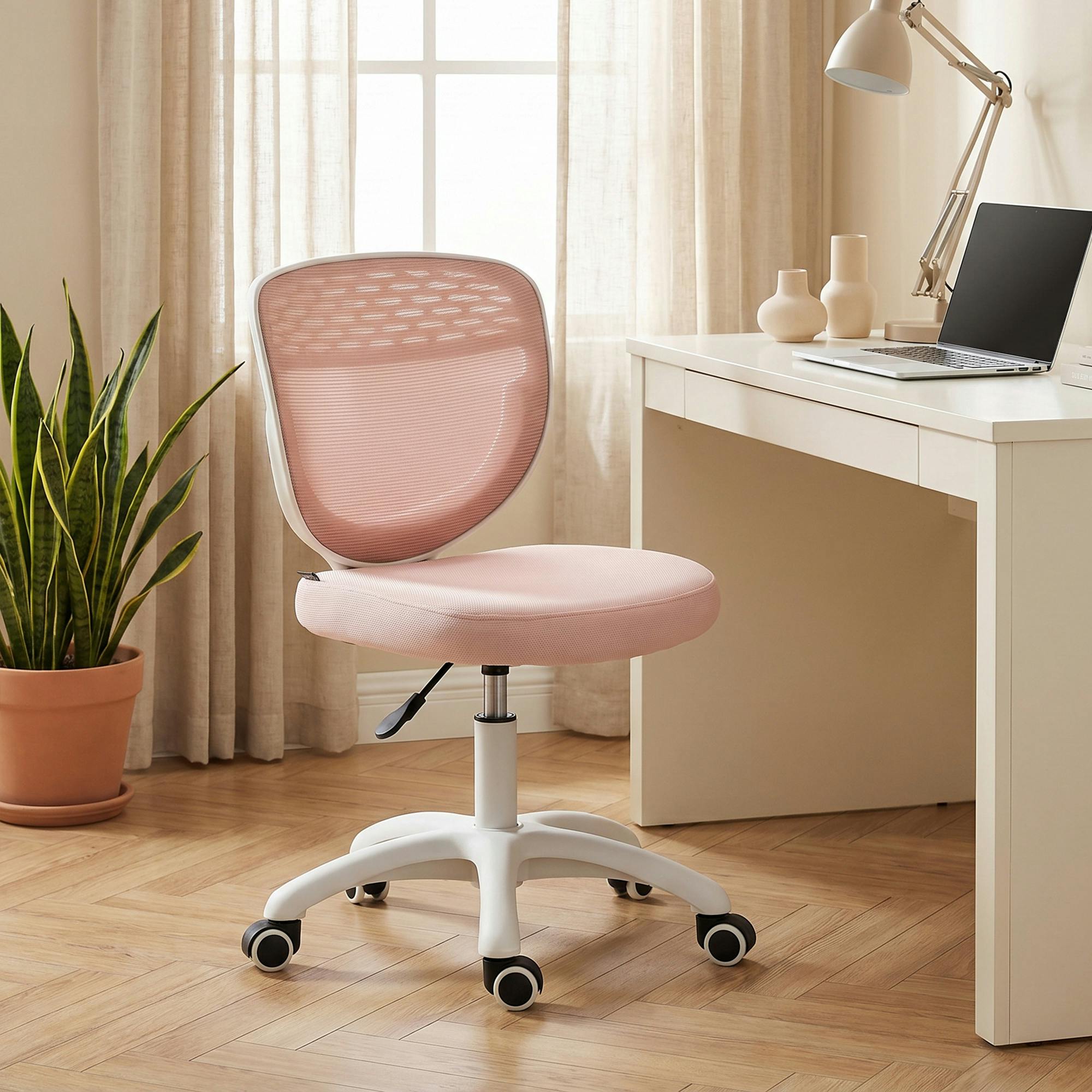 Rackhams Pink Armless Office Chair With Mesh Back,