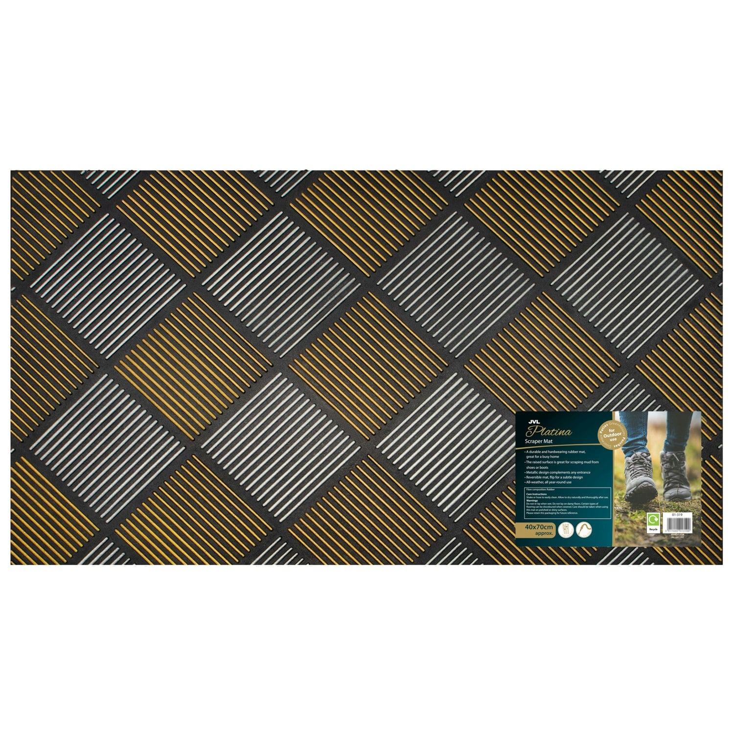 Jvl Silver/Gold Platina Scraper Rubber Doormat, 40X70cm,