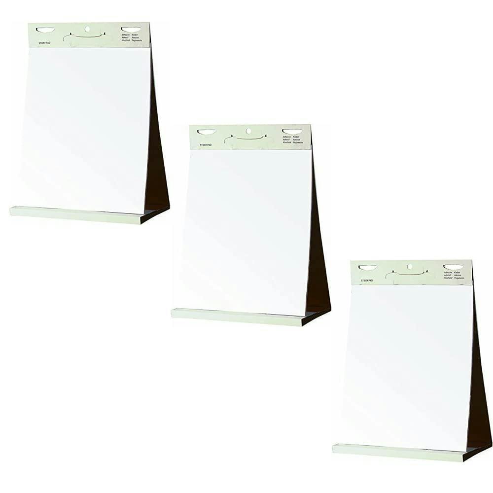 Rackhams Tabletop Self Stick Flipchart Paper Pad With Plain Perforated 20 Sheets For Office, Restaurant, School, Home - 70 Gr/M² Paper, 58.5X50cm (Pack 3)
