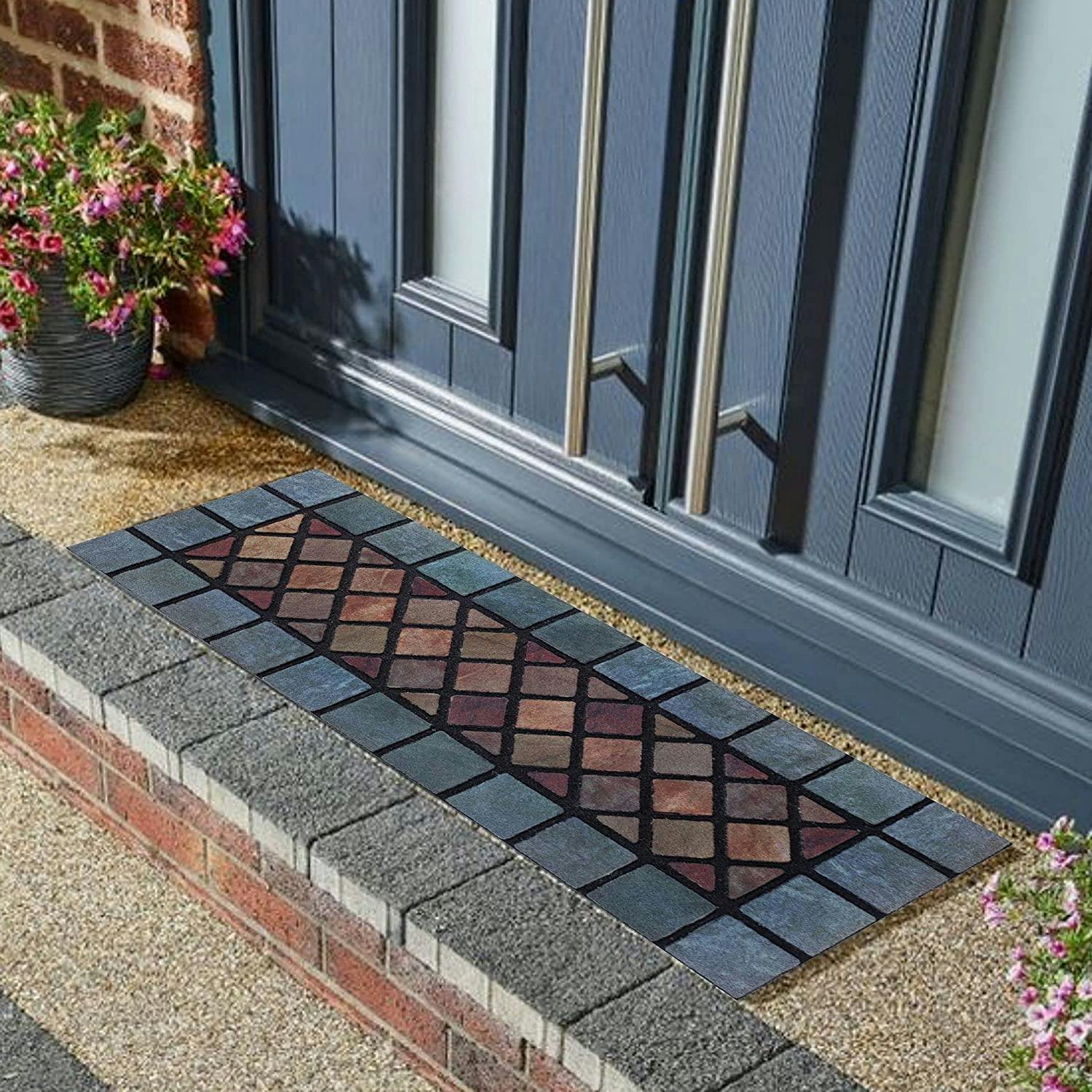 Rackhams Blue Eco-Friendly Rubber Step Mat - Border - Set Of 4