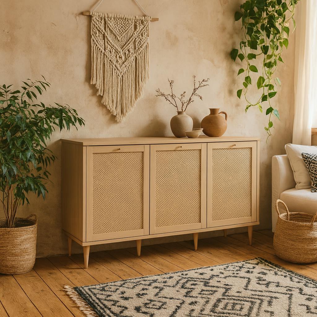 Wyld Haus Light Mallowmoss Rattan And Wood 3 Door Sideboard