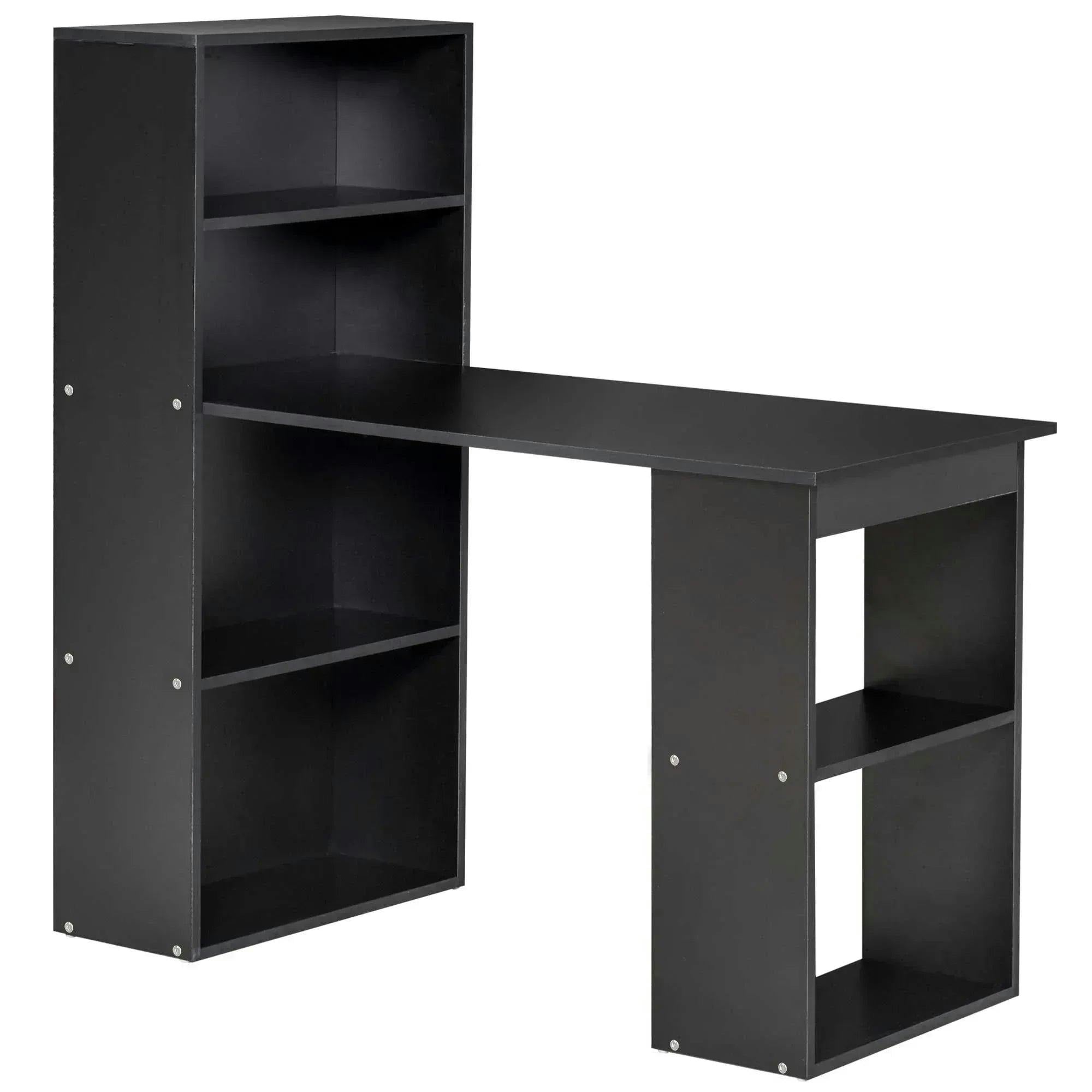 Bobobiy Black 120Cm Computer Desk, Wooden Pc Laptop Table With 6-Tier Storage Bookshelves, Home Office Working Study Desk, Writing Workstation, - Image 7