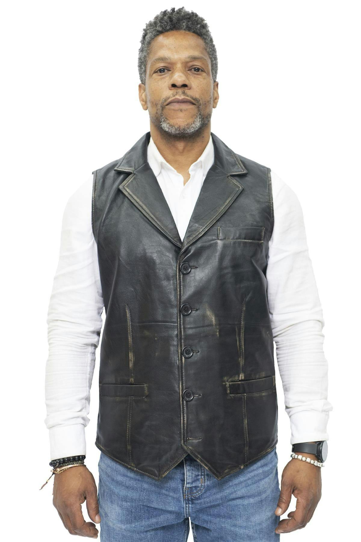 Infinity Leather Men's Black Smart Classic Leather Waistcoat-Bristol - Vintage - Uk Xl | Eu 52 | Us 42