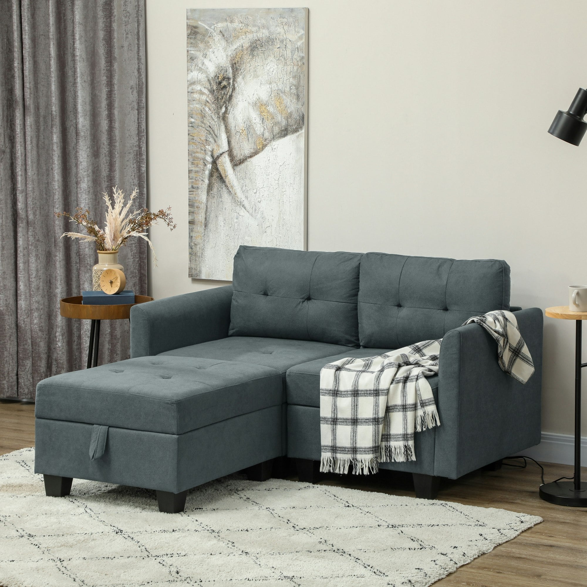 Homcom Light/Brown Modular Sectional Sofa With Storage 2 Seater Sofa Set