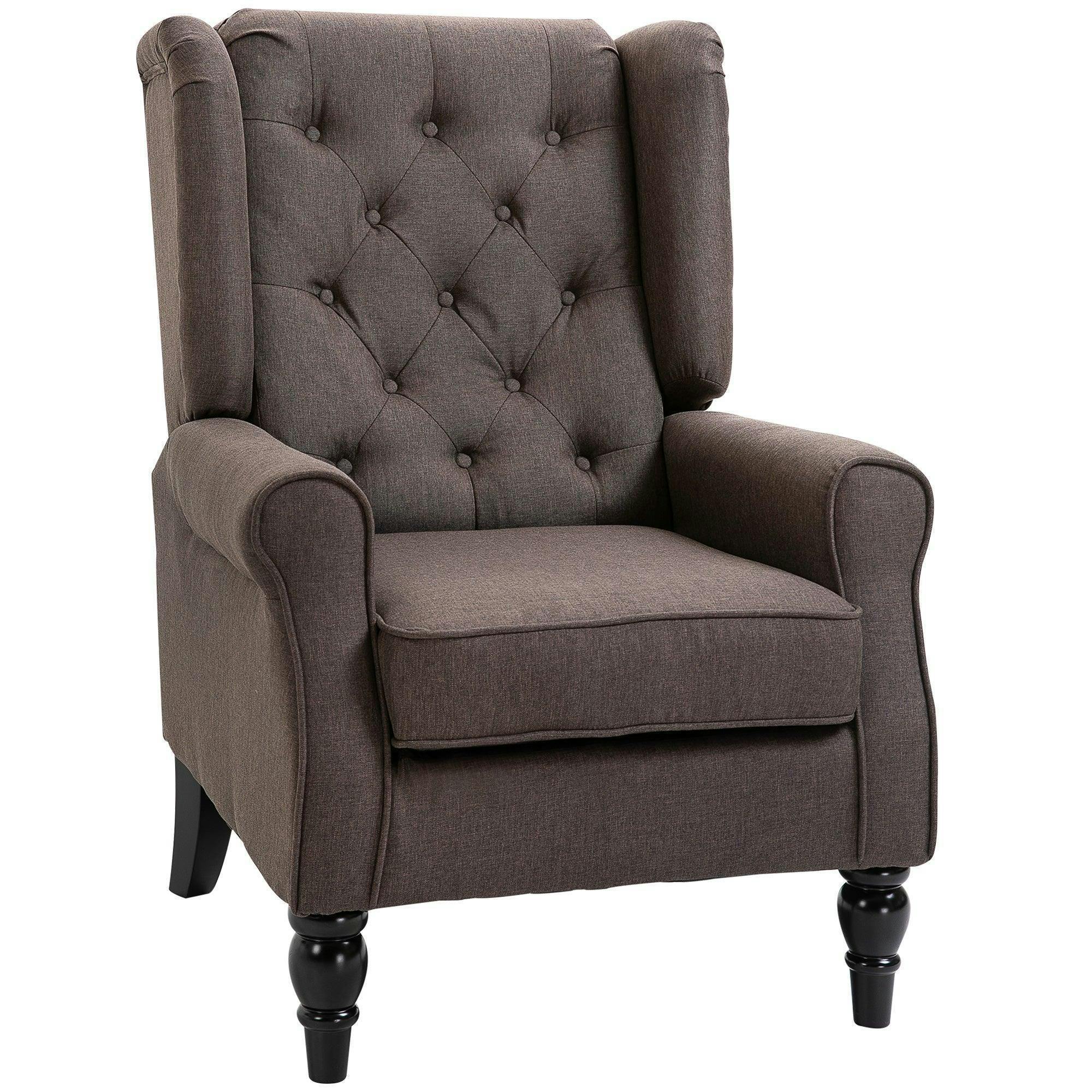 Bobobiy Brown Wingback Accent Chair, Retro Upholstered Button Tufted Occasional Chair For Living Room And Bedroom,