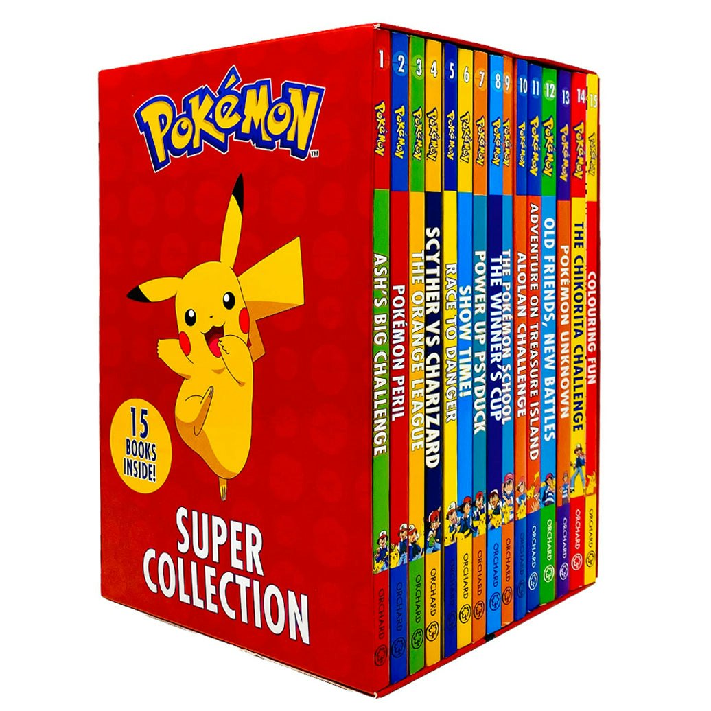 Orchard Books Orange The Official Pokemon Super Collection Books Set - Ash Big Challenge, Pokemon Peril & Many More Size 15