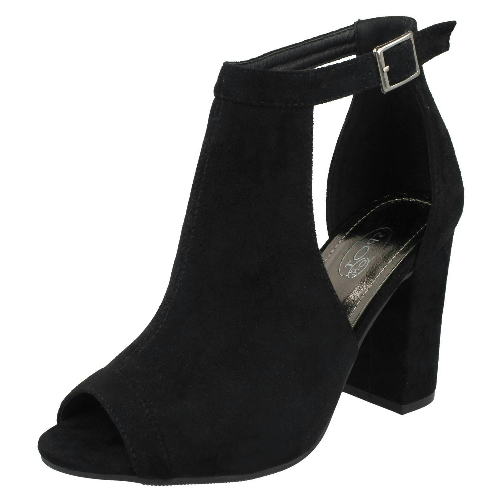Spot On Women's Black Mid Chunky Heel Covered Vamp Sandals - Uk 7