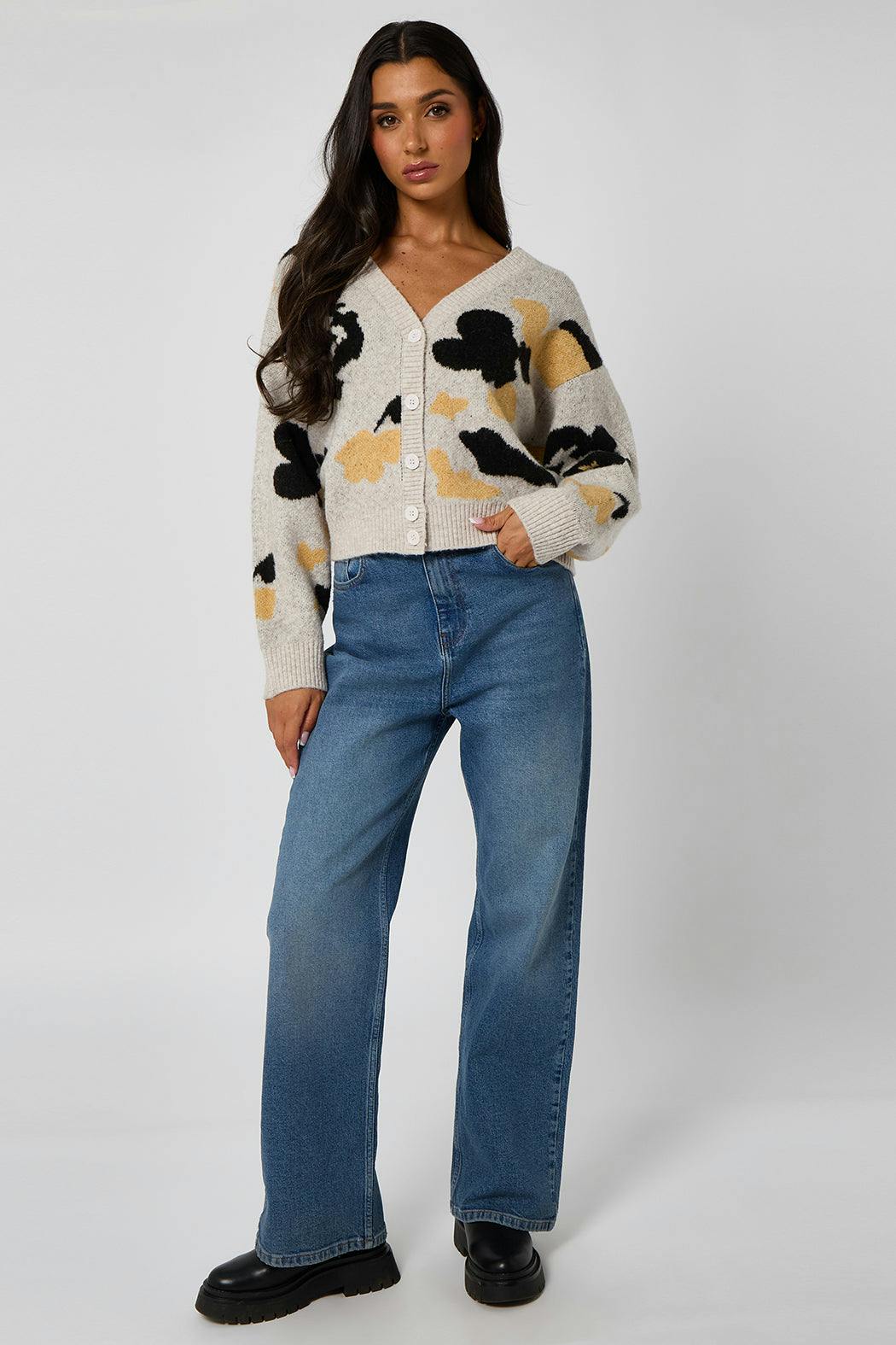 Urban Bliss Grey Floral Cardigan - S