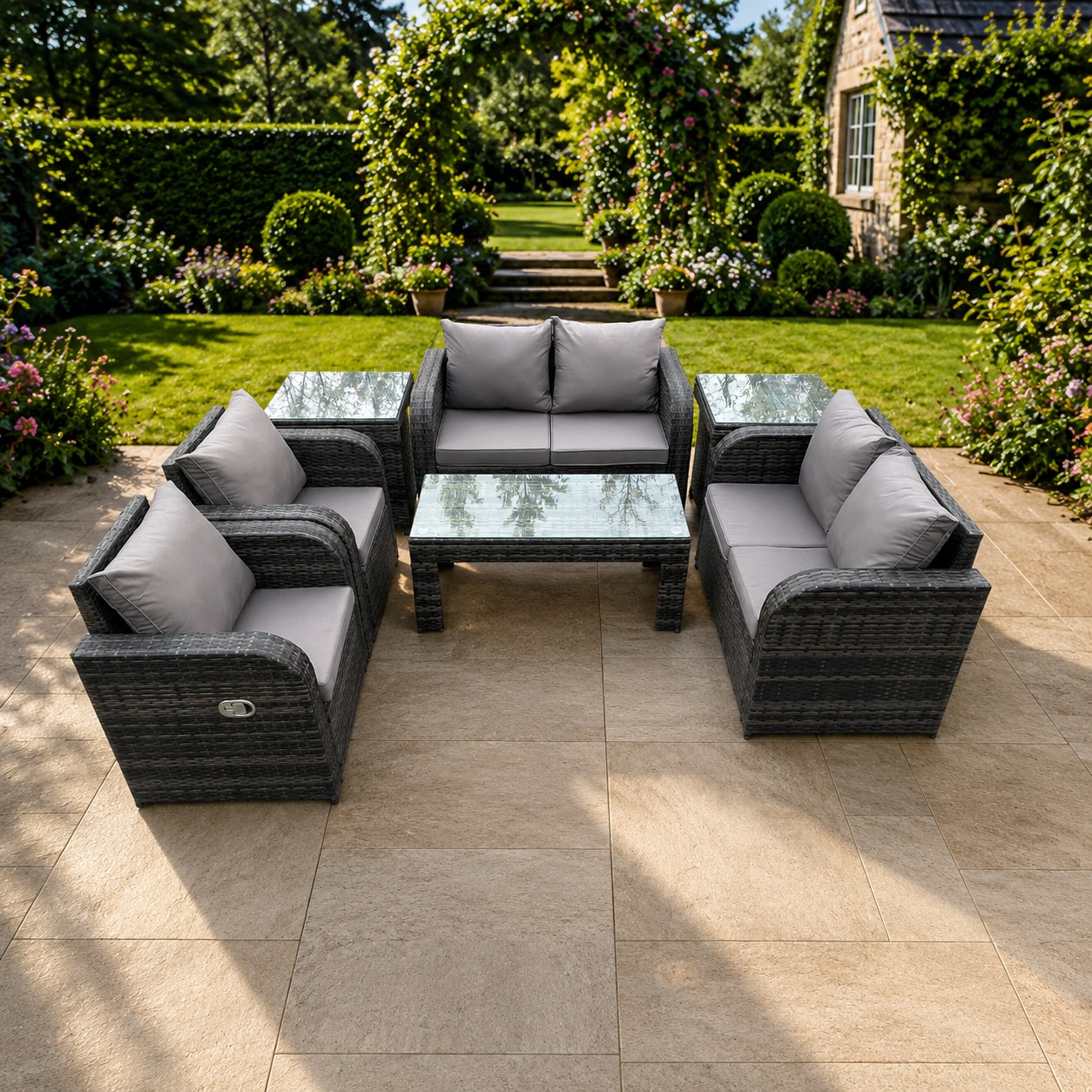 Fimous Dark/Grey 7 Piece Rattan Garden Furniture Set Outdoor Patio Sofa, Table And Chairs Garden Table Ideal For Pool Side, Balcony, Outdoor & Indoor Patio Set
