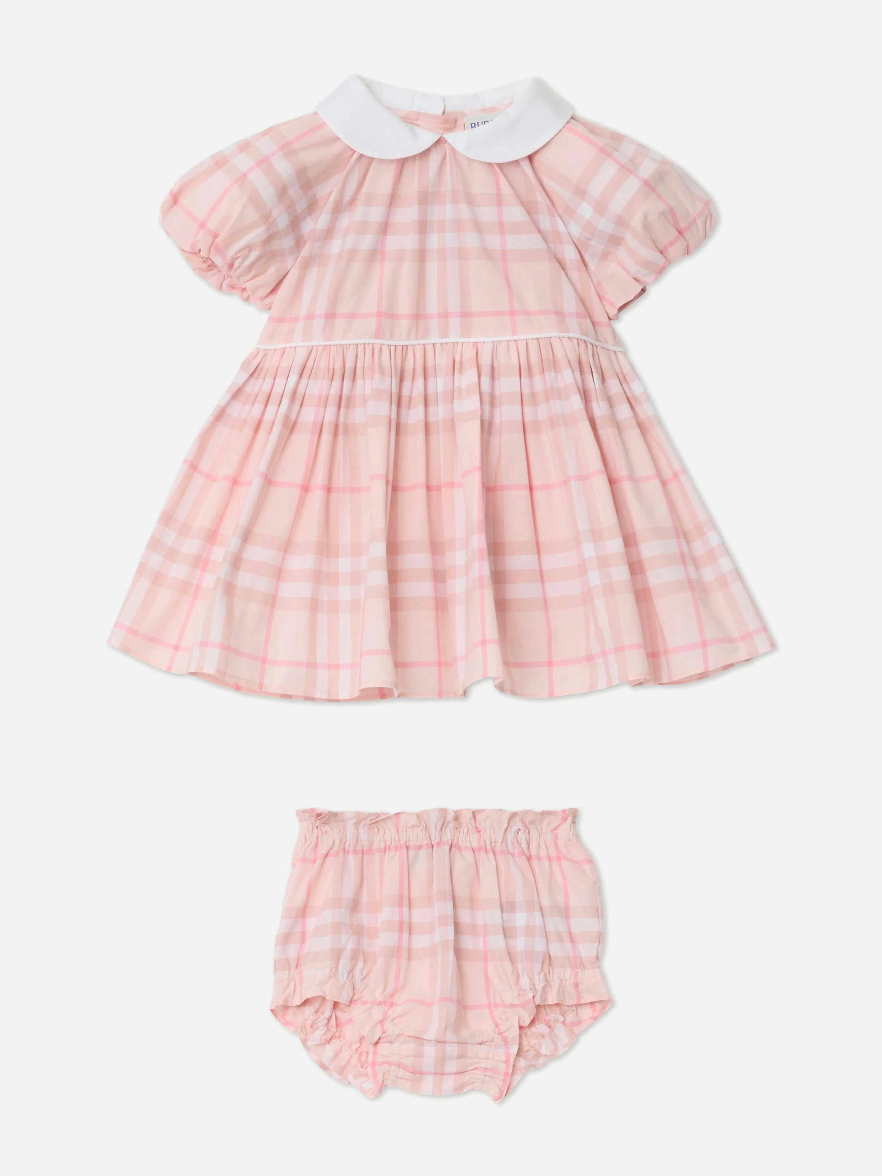 Burberry Kids Girls Pink Burberry Baby Aria Check Cotton Dress In - 9 Mths