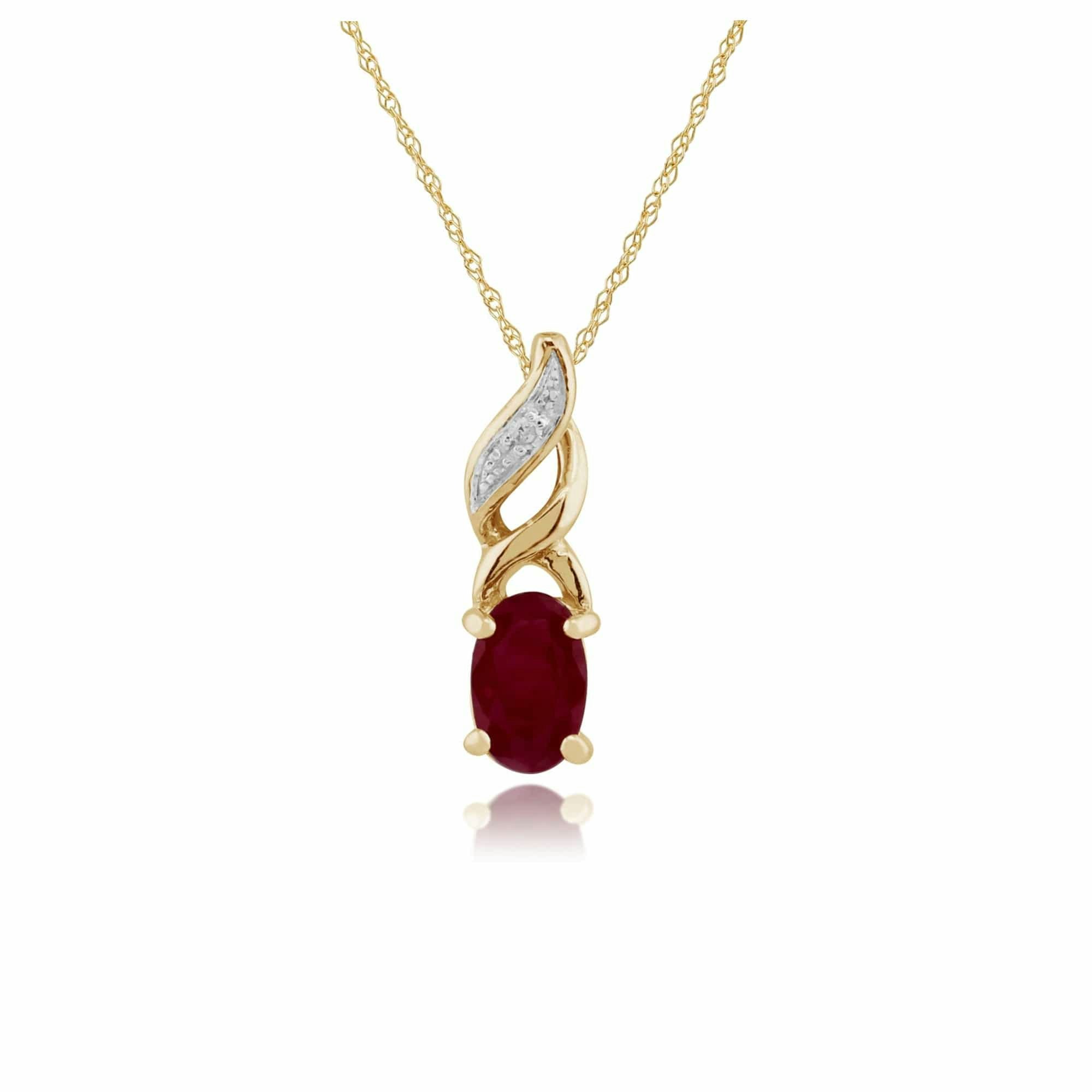 Gemondo Yellow/Gold Classic Oval Ruby & Diamond Twist Pendant In 9Ct - 9Ct 0.32Ct Ruby & Diamond Pendant On 45Cm Chain