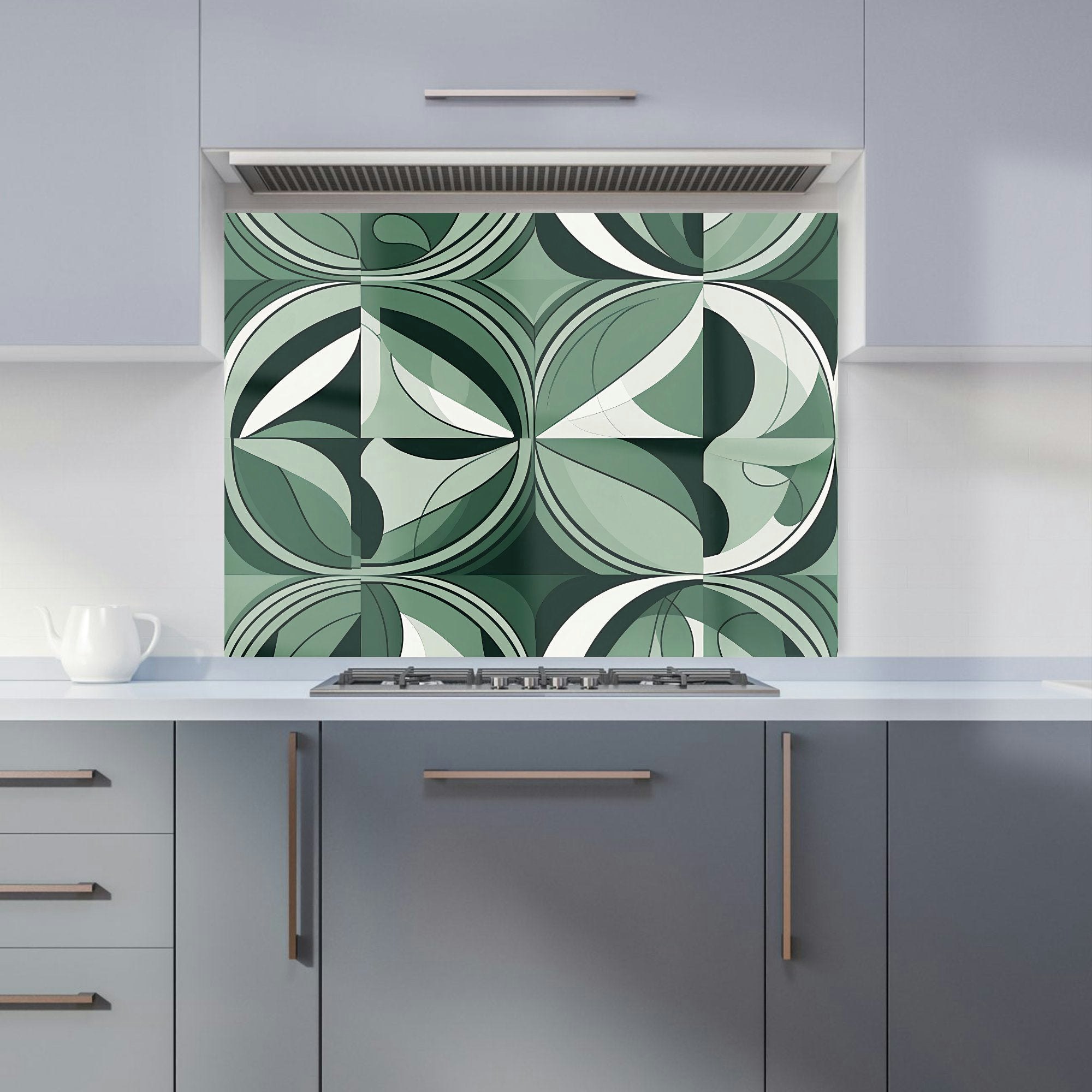 Rackhams Green/Black - Designer Geometric Kitchen Splashback - W900mm X H650mm