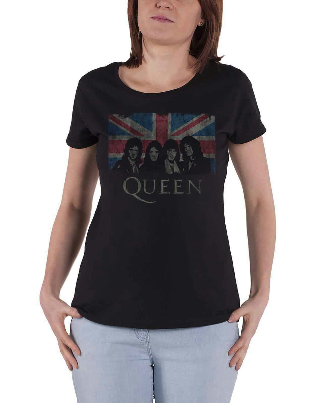 Paradiso Clothing Women's Black Queen Union Jack Vintage Logo Skinny Fit T Shirt - Xxl