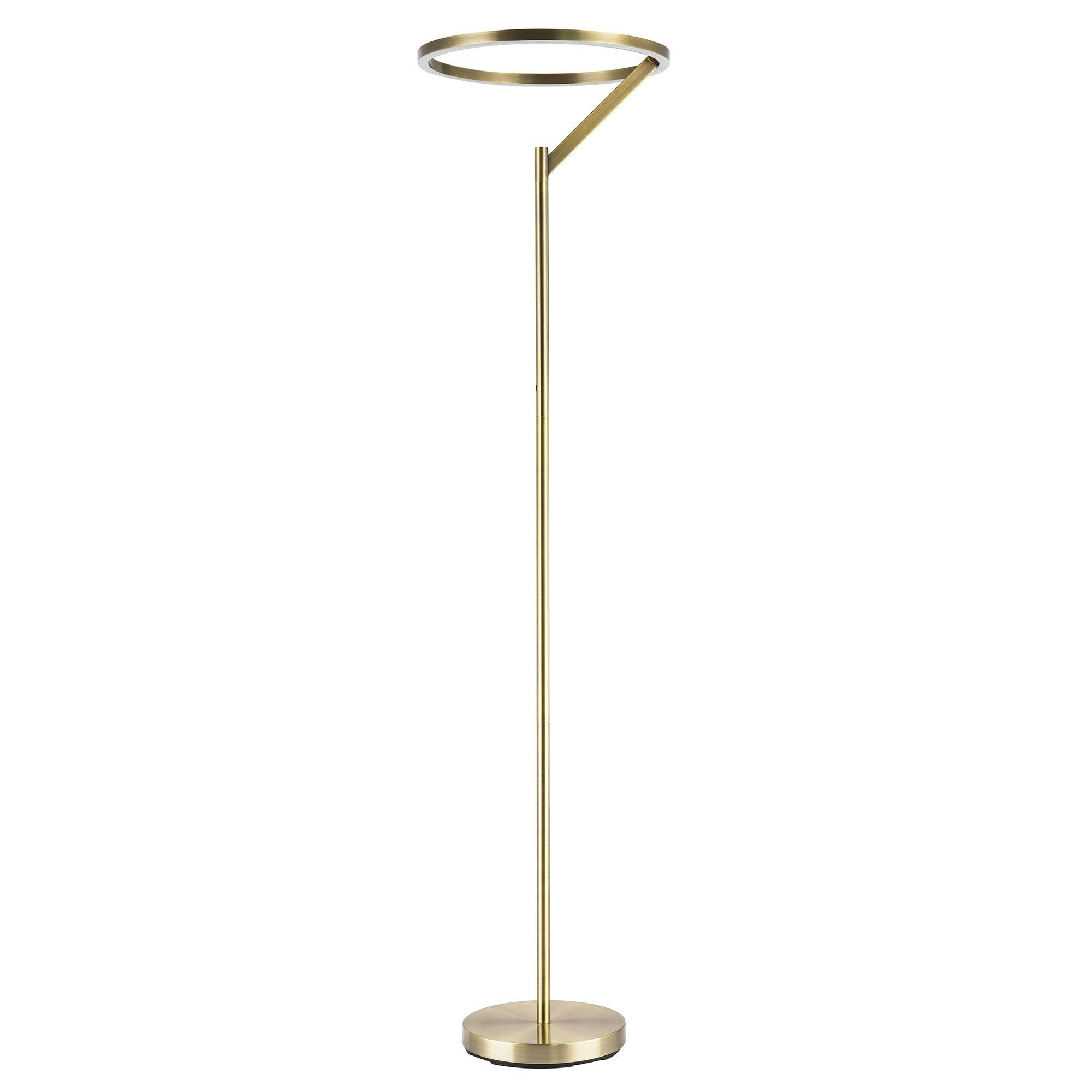 Happy Homewares Light Designer Floor Lamp In Antique Brass With Large Led Halo Ring