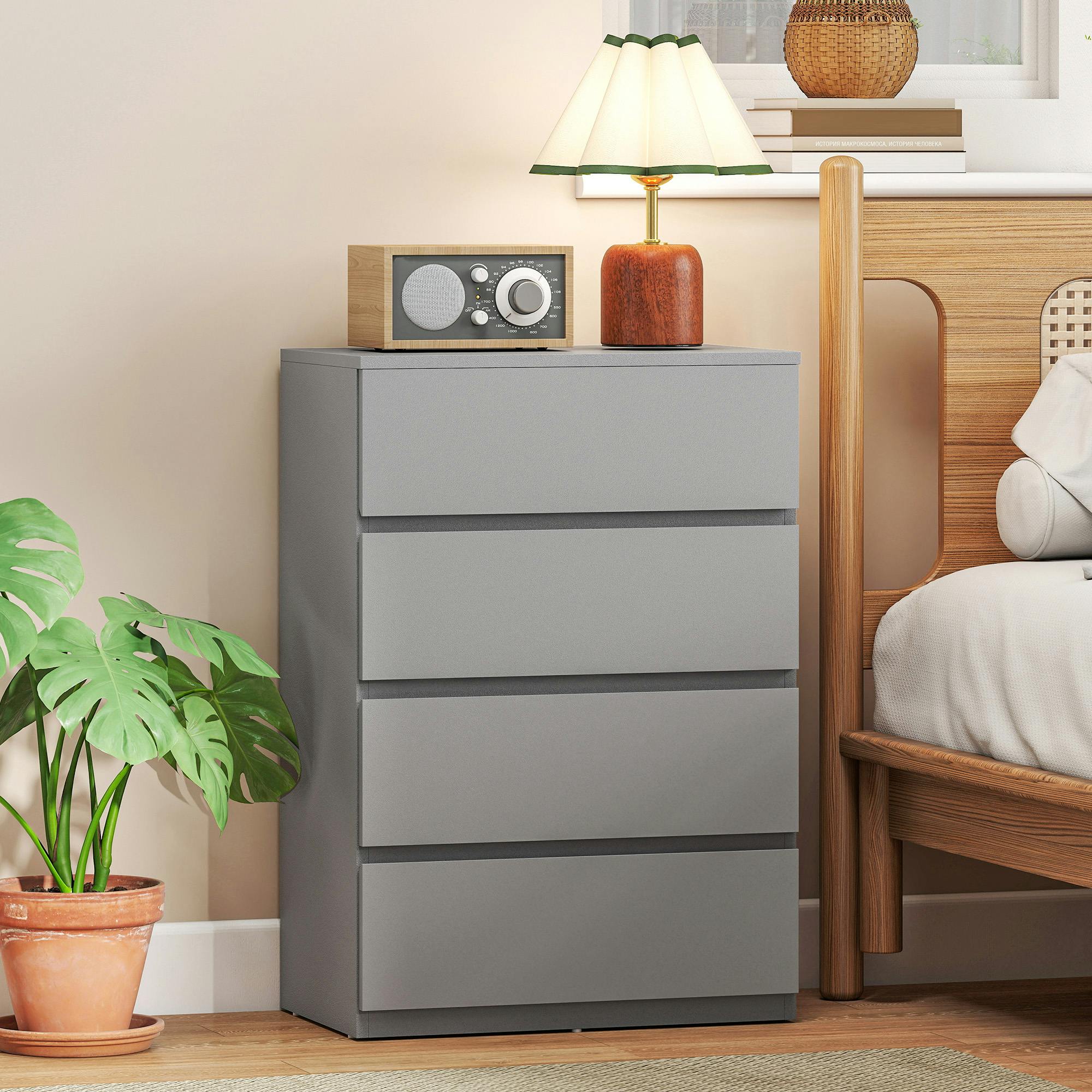 Rackhams Grey Bedroom Chest Of Drawers, 4 Drawers Dresser, Drawer Unit