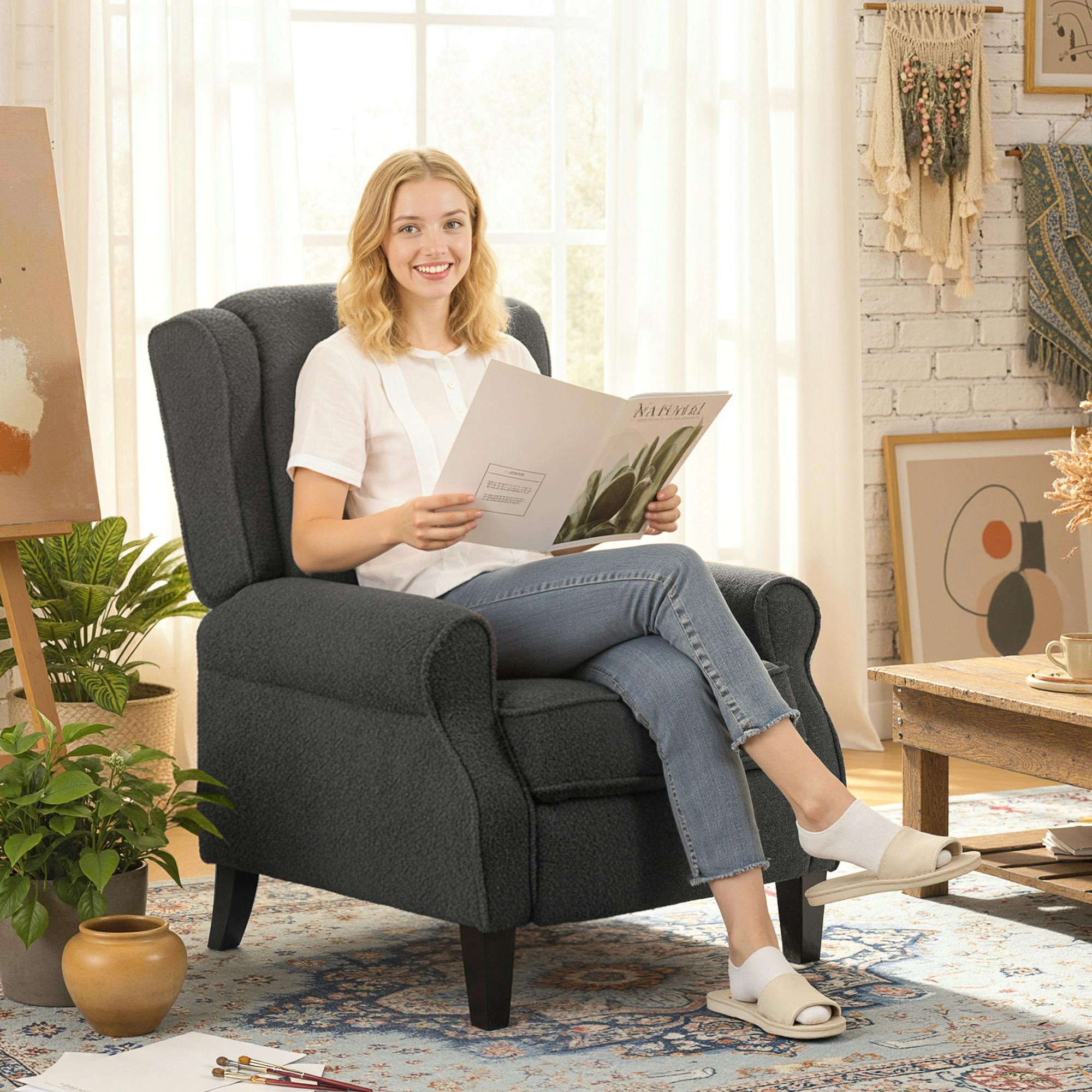 Rackhams Grey Recliner Armchair, Fabric Recliner Chair, Charcoal - Charcoal