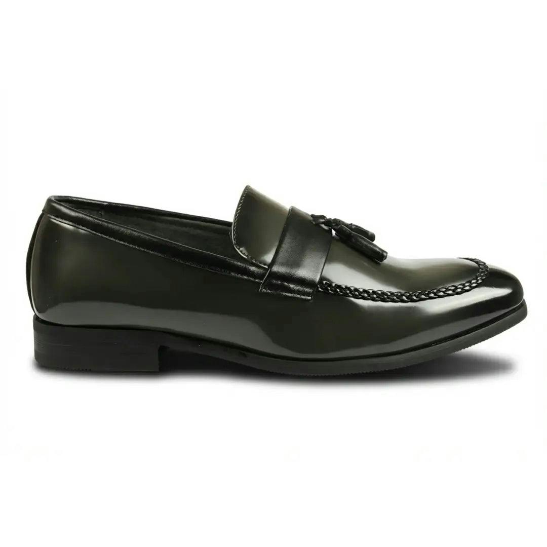 Dolcetto Men's Tassel High-Gloss Slip-On Loafers - Olive - Uk 11