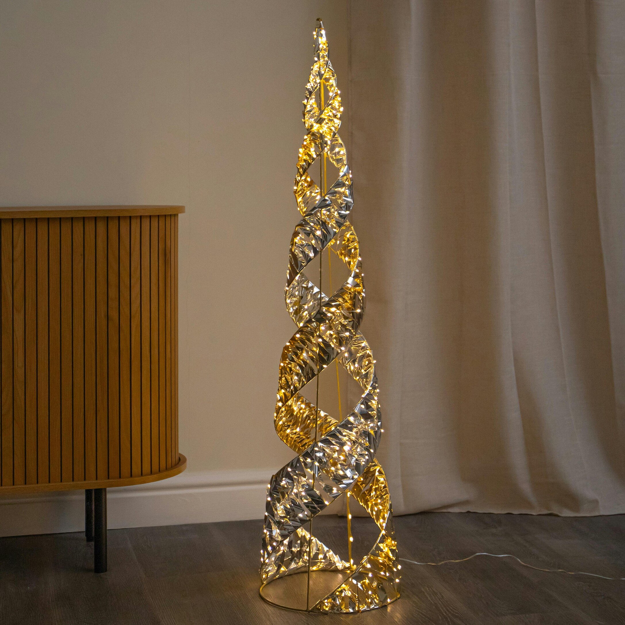 Rackhams Silver/Gold/White 120Cm & Helix Christmas Cone Tree With Warm Leds