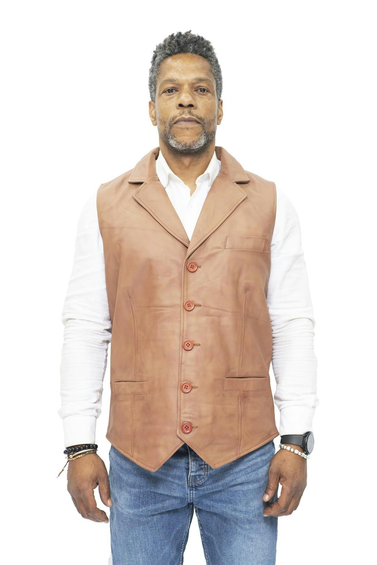 Infinity Leather Men's Grain Smart Classic Leather Waistcoat-Bristol - Tan - Uk Xl | Eu 52 | Us 42