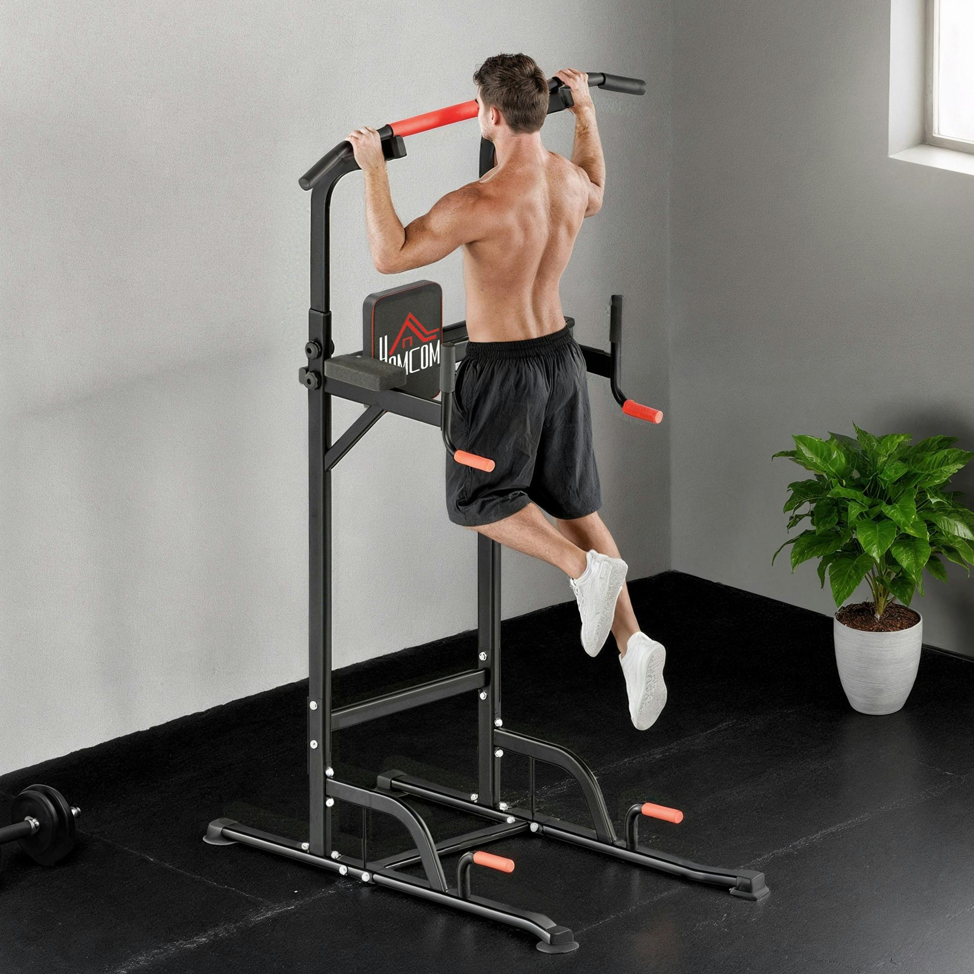 Homcom Unisex Black Power Tower Pull Up Bar, Adjustable Height For Home Gym In | : Standard - Image 6