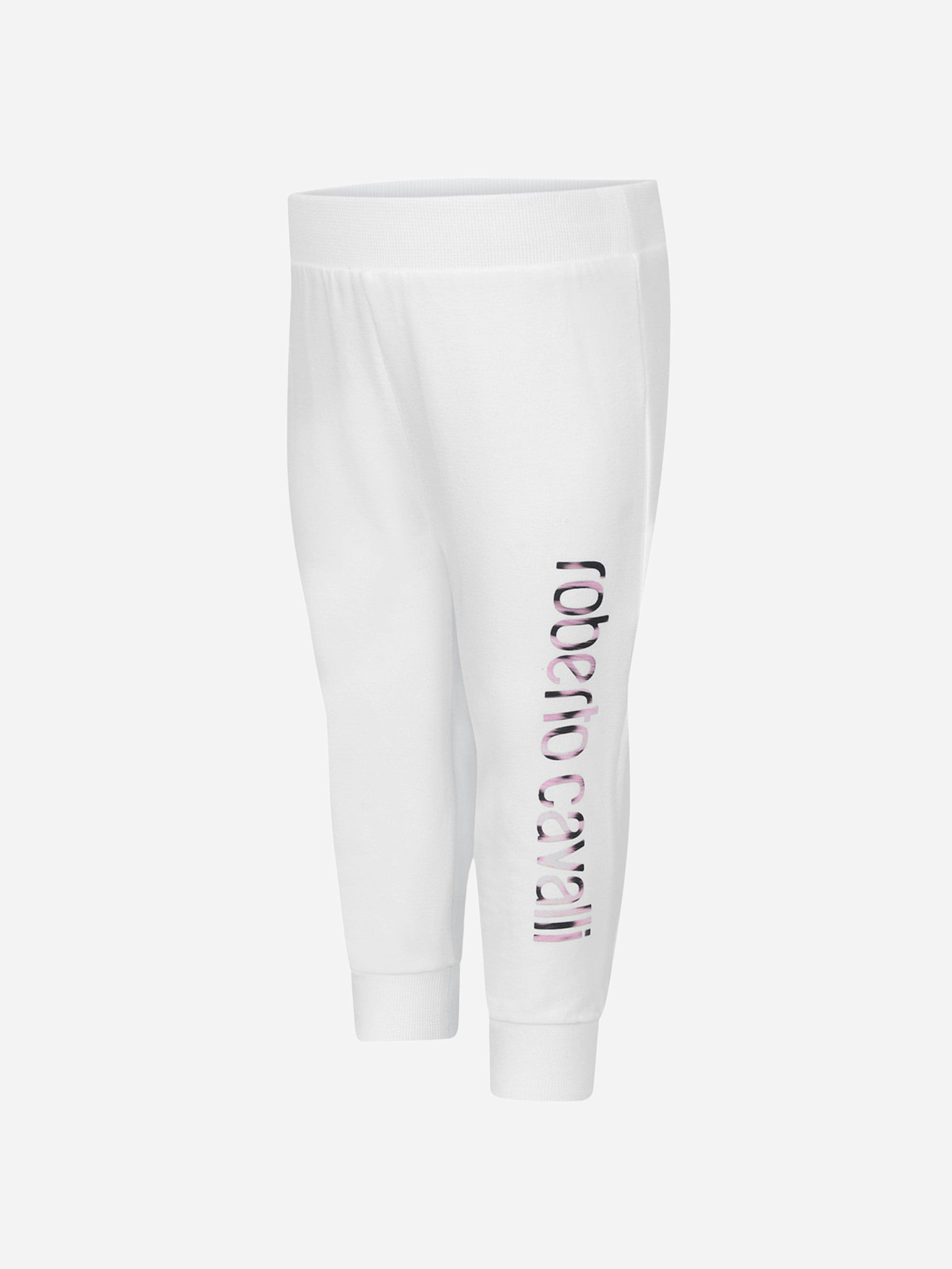 Roberto Cavalli Women's Pink/White Baby Girls Joggers - & Leopard Print Joggers - 3 Yrs