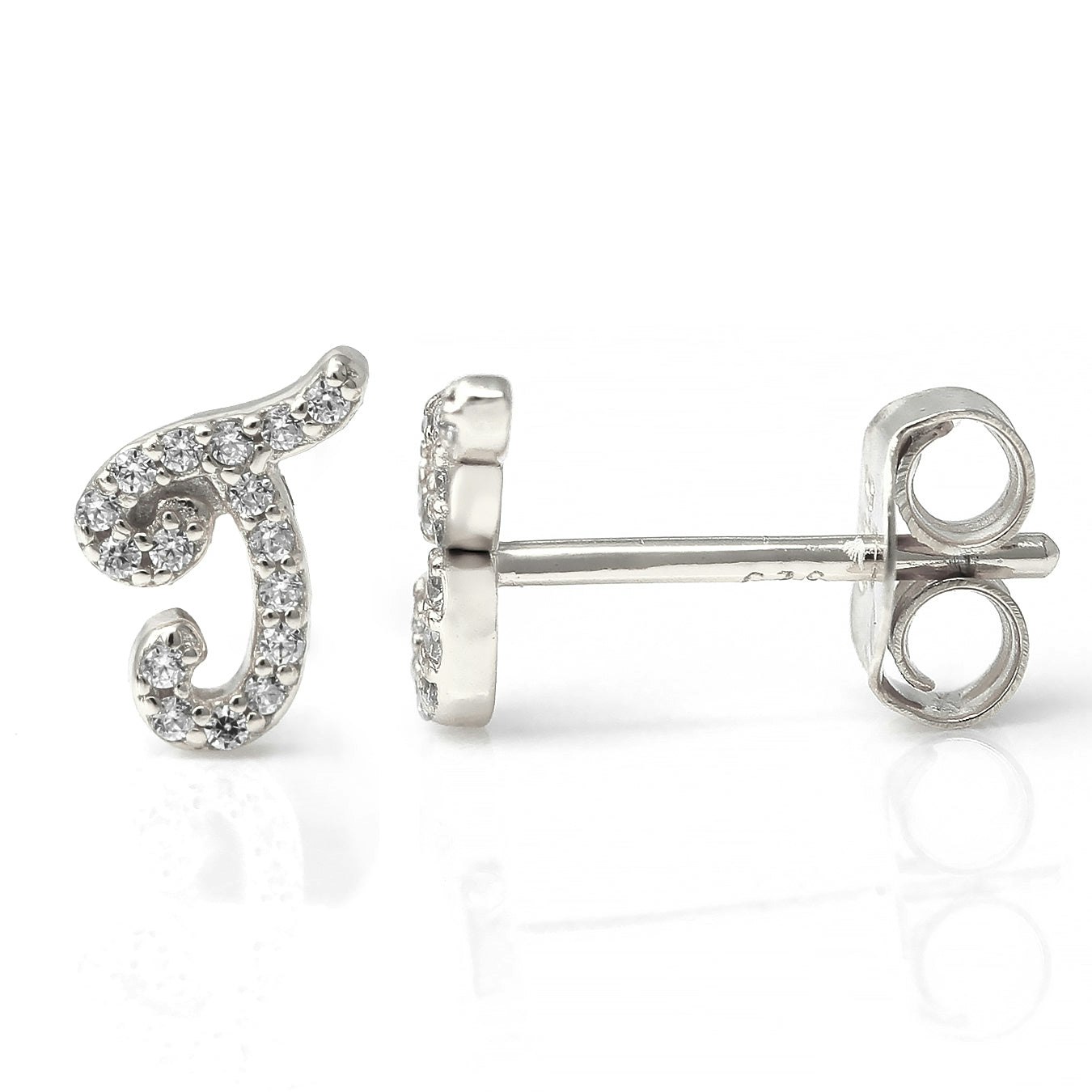Say It With Silver Luxe Cz Initial Earrings - Sterling - J