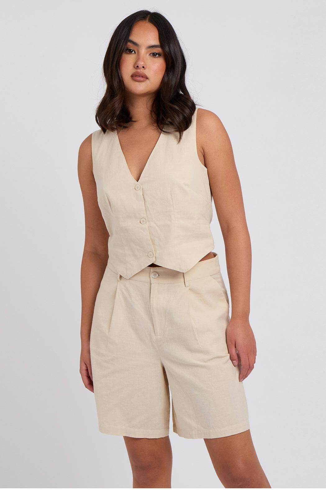 Urban Bliss Beige Linen Blend Waistcoat - 10