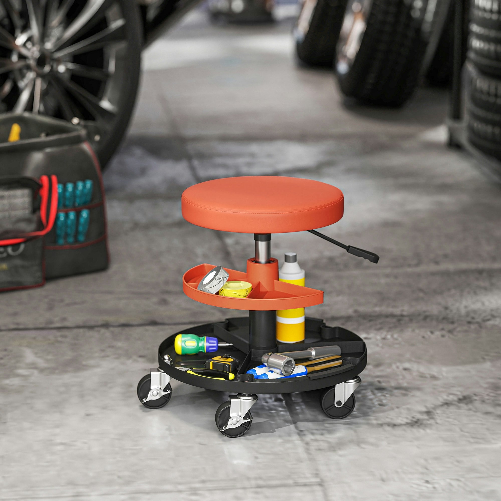 Homcom Yellow Rolling Mechanic Stool, 135Kg Capacity Workshop Stool,