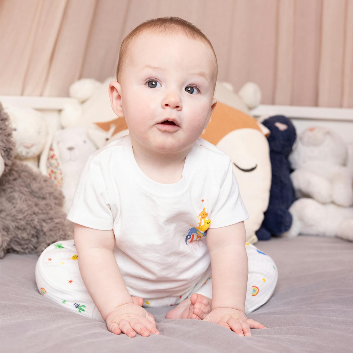 Mini Cuddles Men's Orange/White/Green Baby Boys 3Pk Printed & Solid Joggers, Multicolour - 9-12 Months