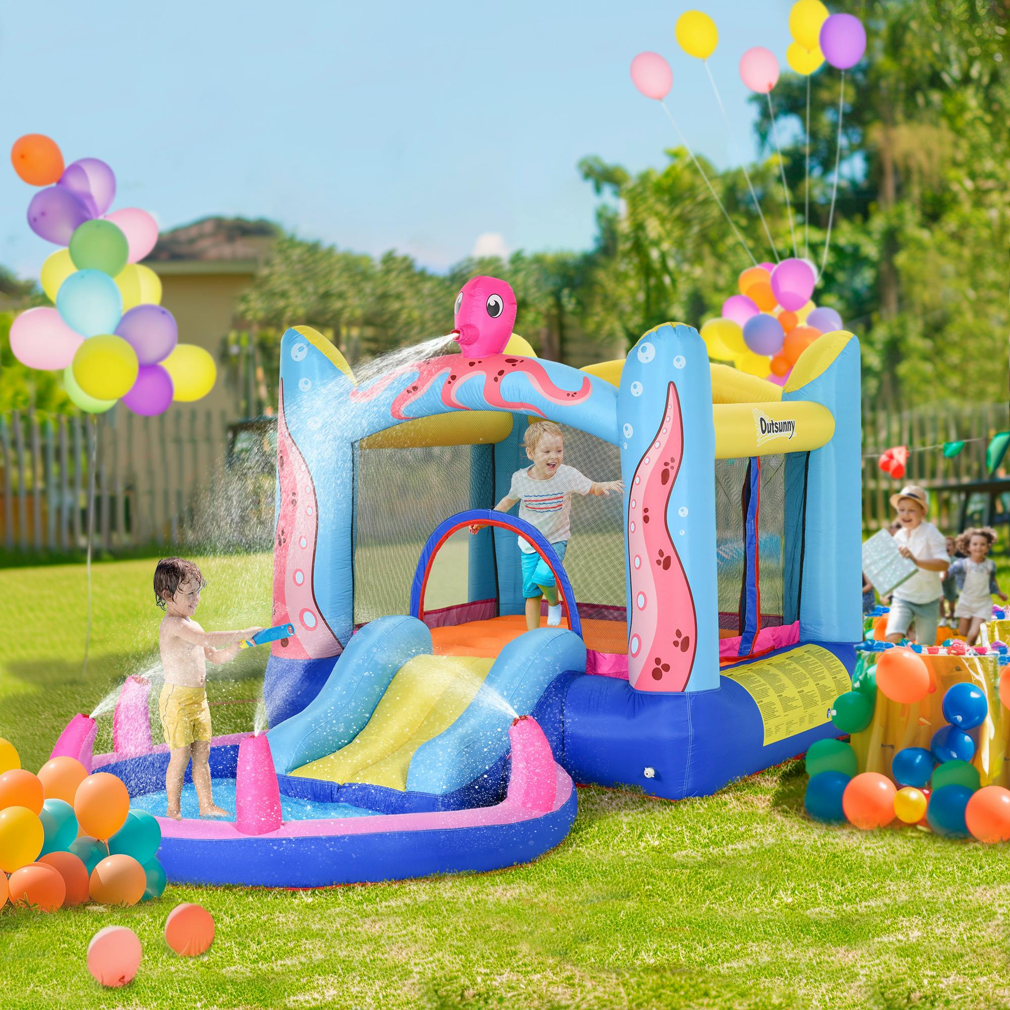 Outsunny Bouncy Castle W/ Slide Water Pool Trampoline, Blower 3.6 X 1.75 X 1.8M