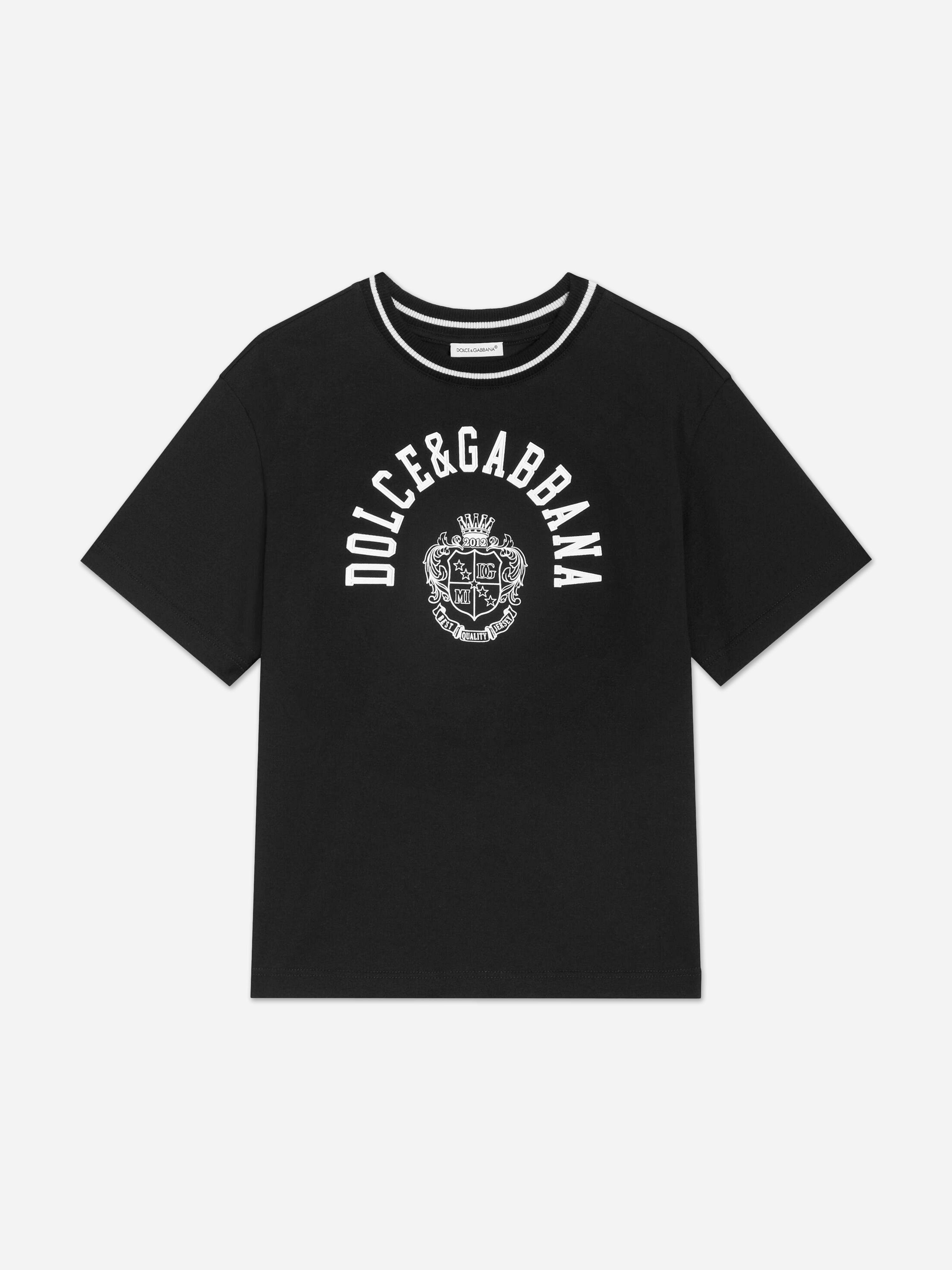 Dolce & Gabbana Kids Boys Black Dolce & Gabbana Logo Print T-Shirt In - 10 Yrs