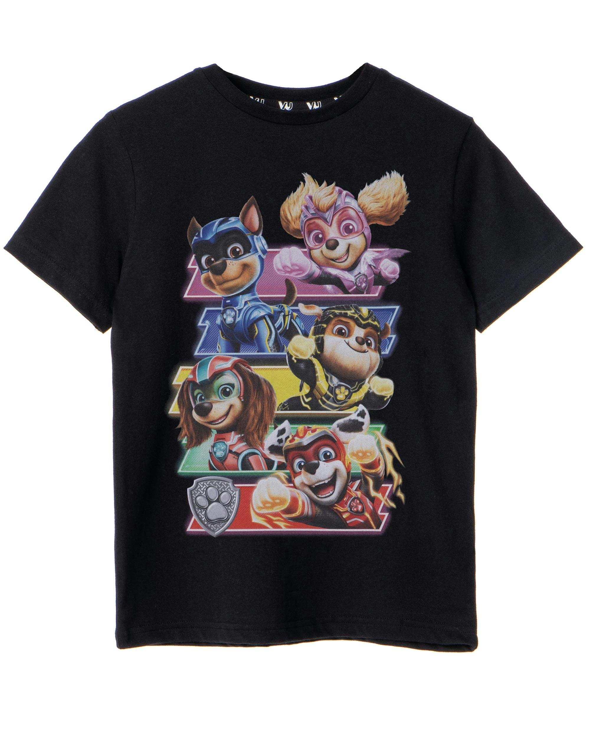 Vanilla Underground Unisex Black Paw Patrol Kids Mighty Movie Logo Short Sleeved T-Shirt - 5-6 Years