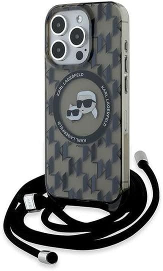 Karl Lagerfeld Black Karl & Choupette Crossbody Case With Magsafe For Iphone 15 Pro Max 6.7" - Klhmp15xhckcklck
