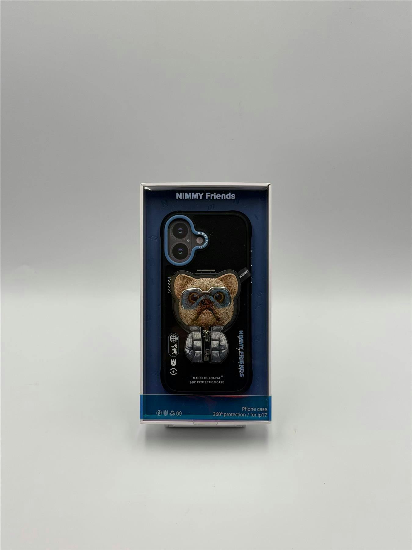Nimmy Friends Black/Blue Nimmy Cool & Cute 2.0 Little Rich Tycoon Dog Case With Magsafe Stand For Iphone 17 6.3" - N-Yjkm-Cxzjzh-Ip17-07