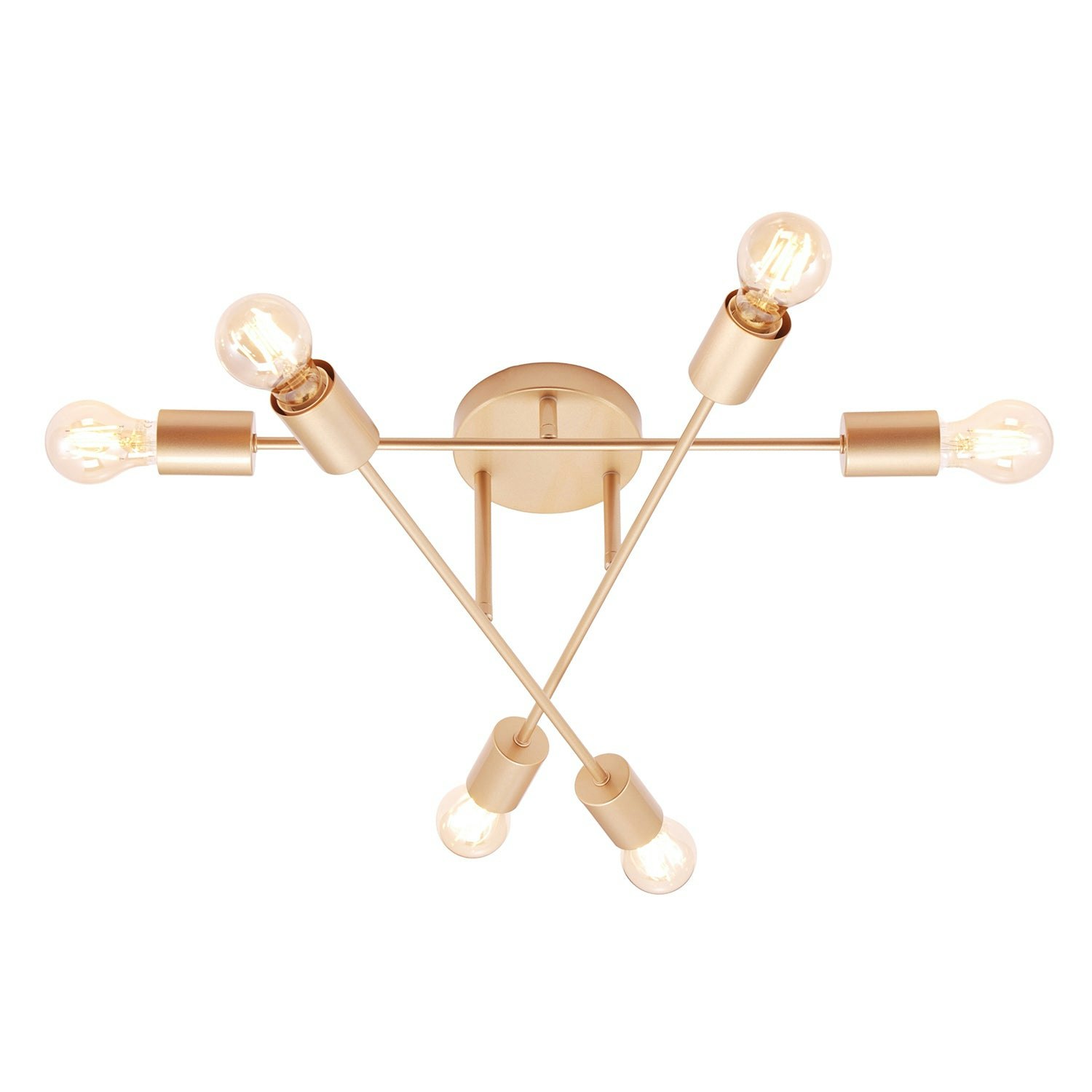 Rackhams Gold/Light Industrial Designer Styled Satin Ceiling With Straight Metal Arms