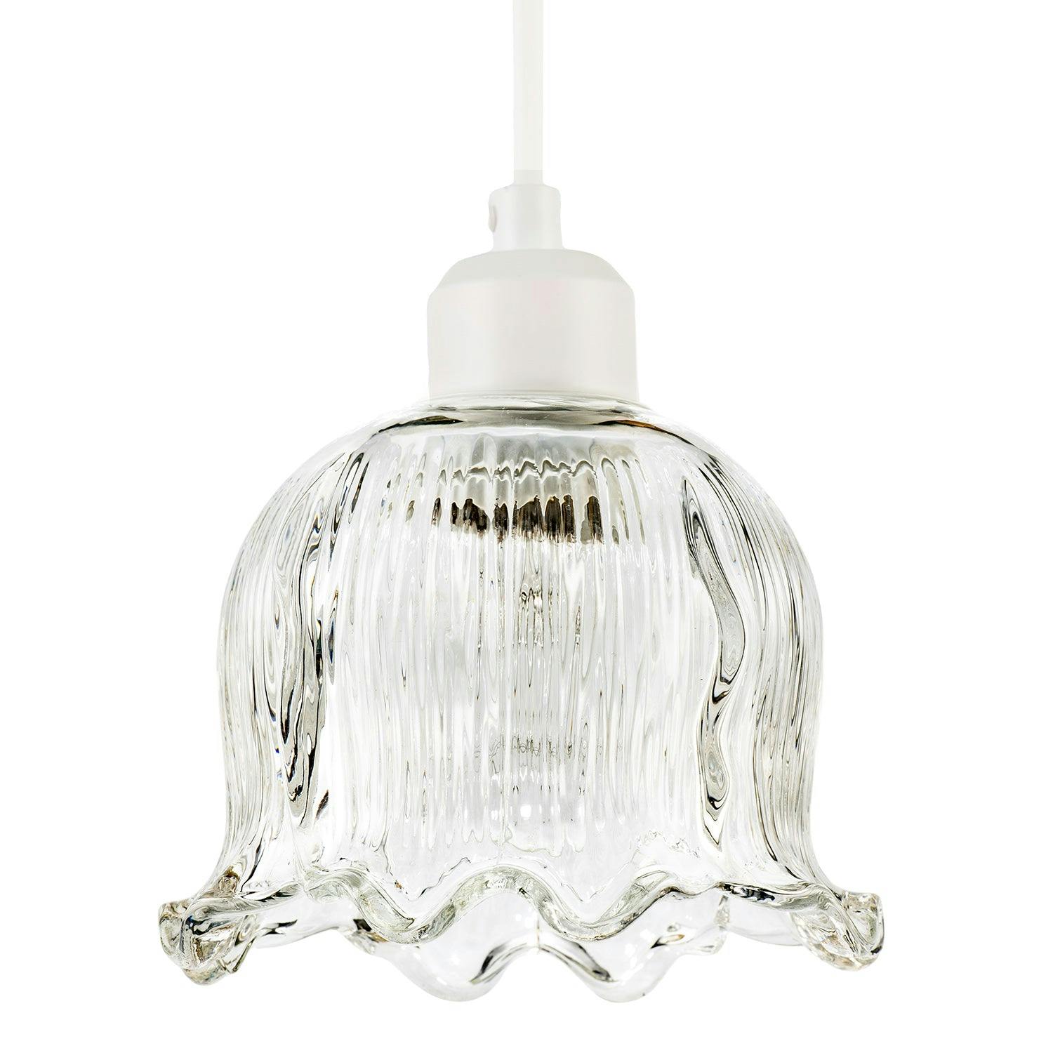 Happy Homewares Light Transparent Ribbed Glass Pendant Ing Shade In Compact Bell Shape
