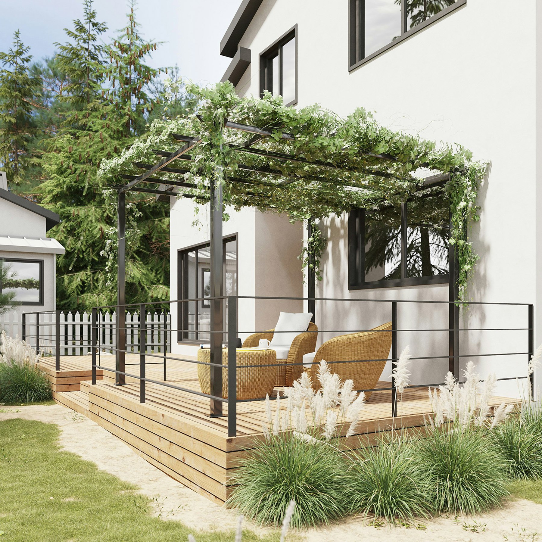 Outsunny Black 3X3m Metal Gazebo Pergola Grape Trellis Climbing Plants Sun Shelter - Metal - 297L X 295W X 230Hcm