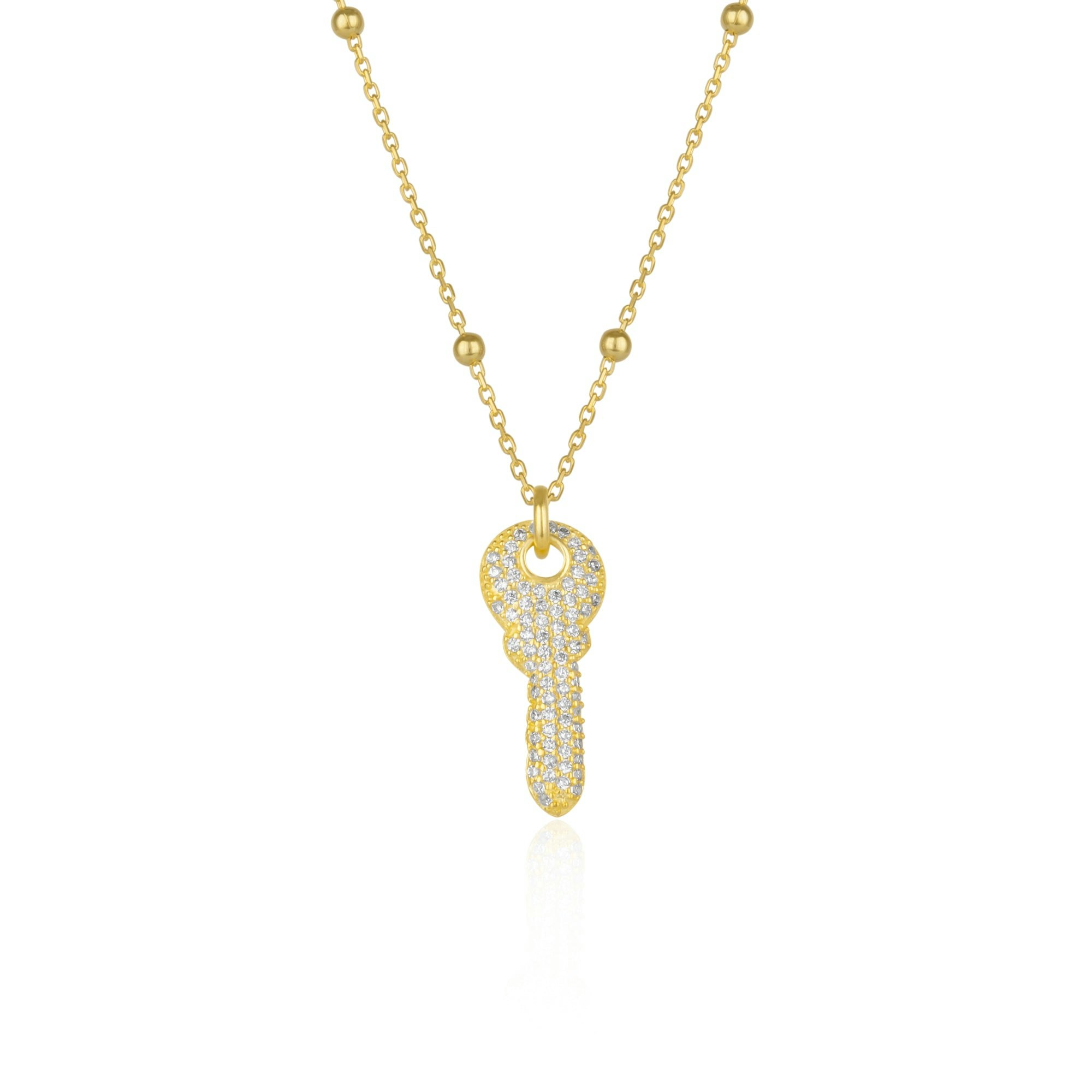 Spero London Silver/Gold Key Pendant Necklace With Beaded Chain Sterling