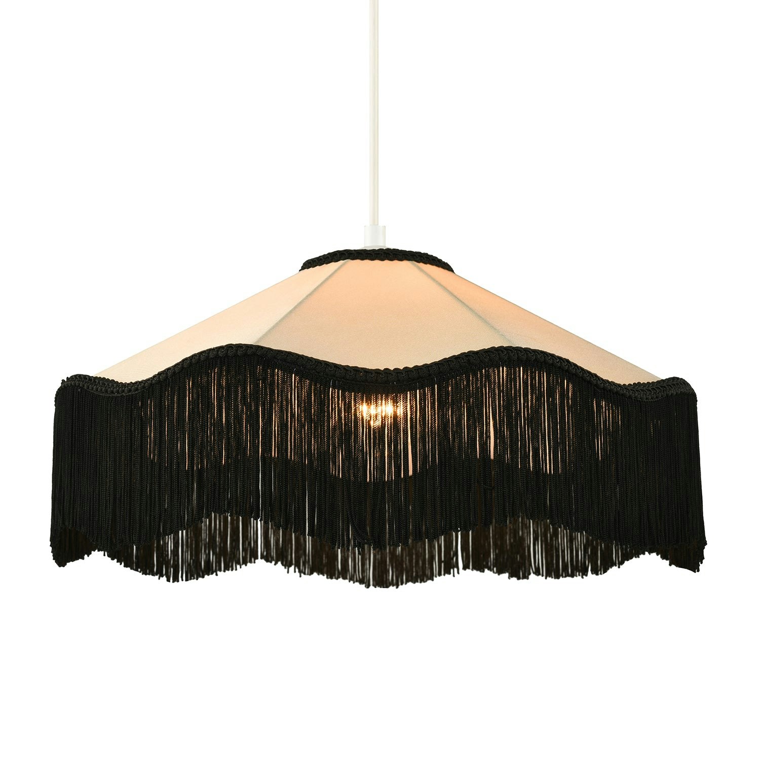 Rackhams Cream/Black Chic Victorian Pendant Lamp Shade In Faux Silk With Trims