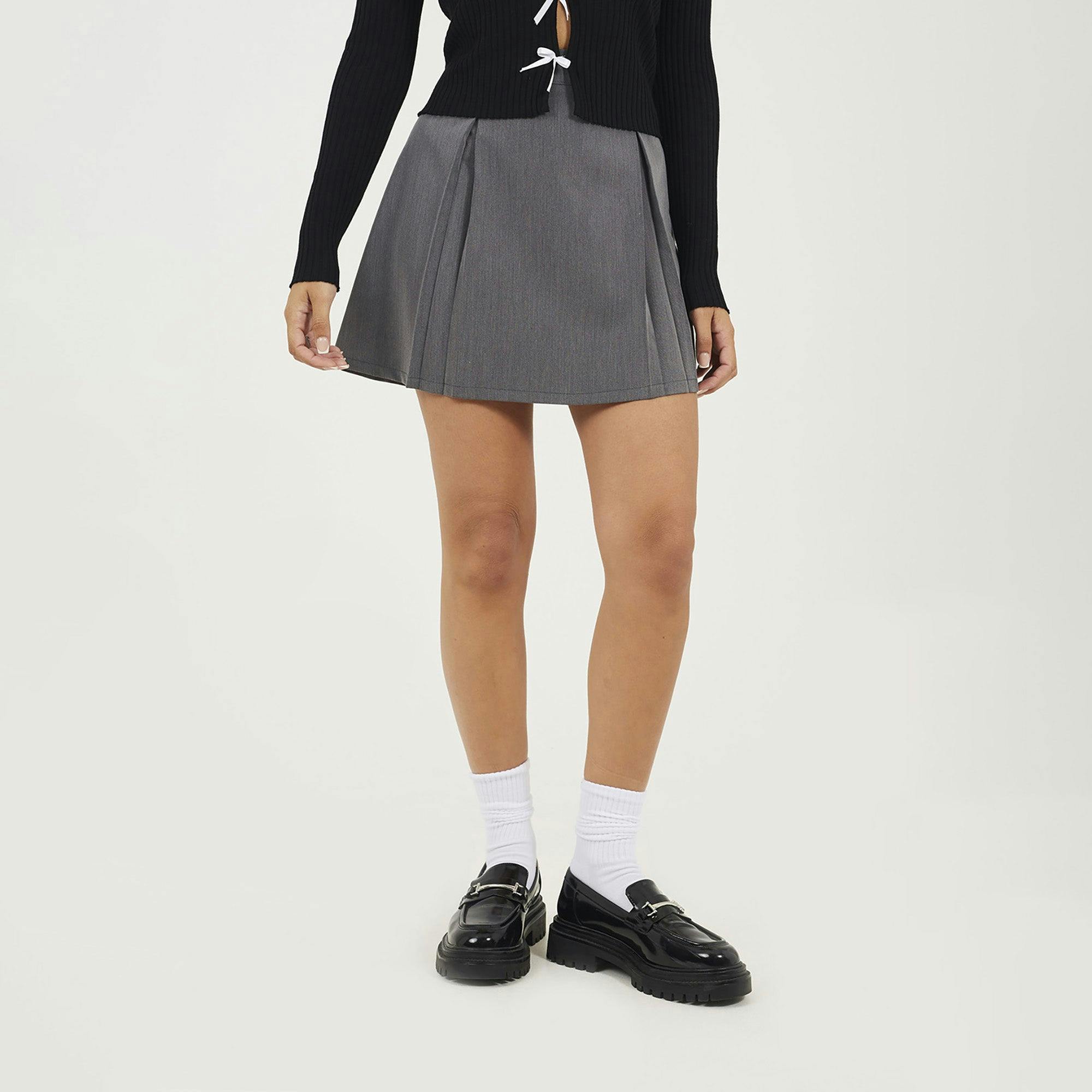 Brave Soul Grey Pleated Mini Skirt - Xl