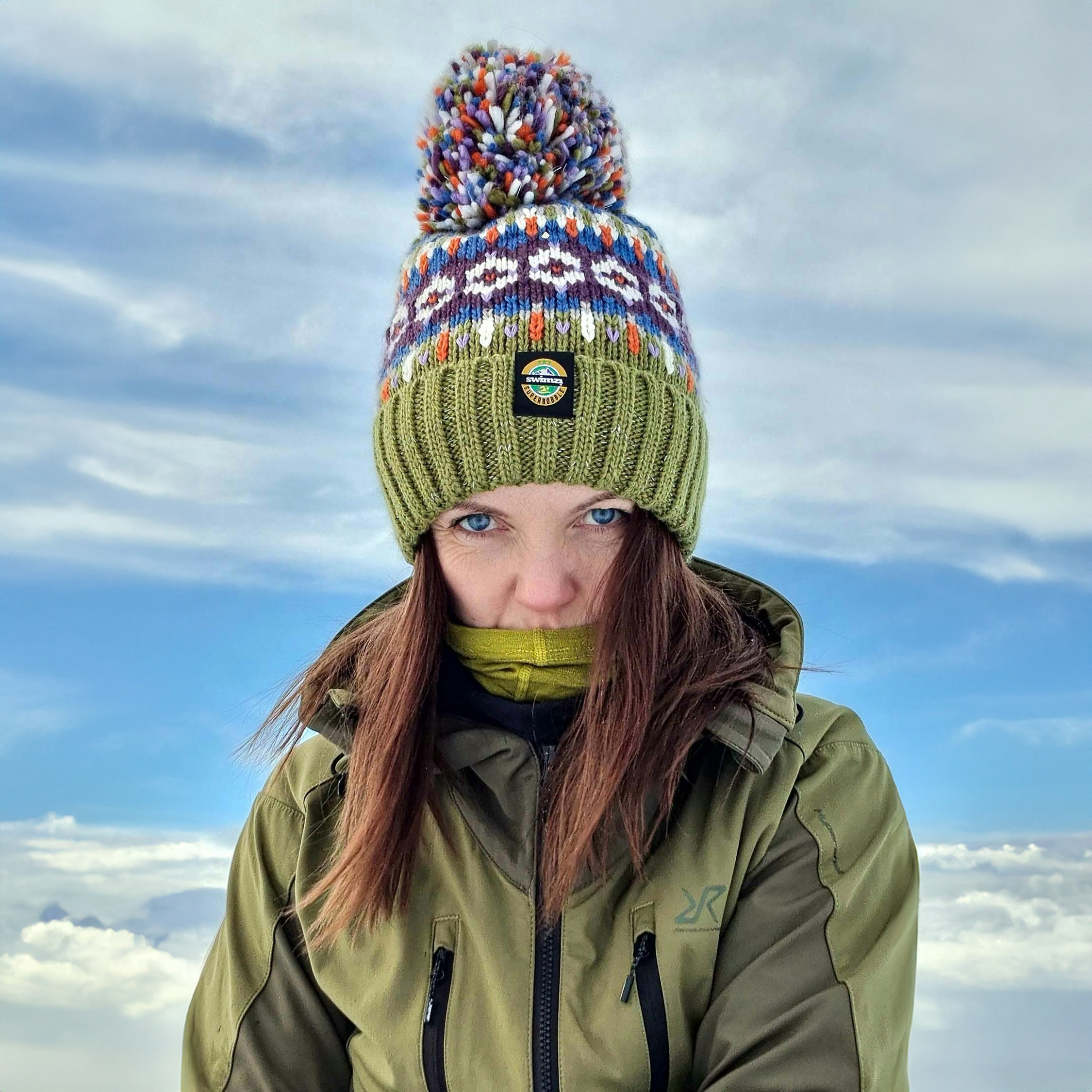 Superbobble Unisex Green Tundra Fairisle Knit Beanie Bobble Hat