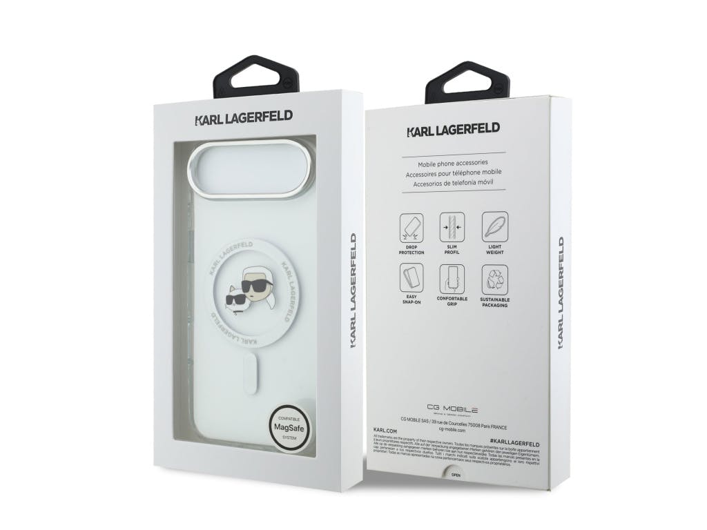 Karl Lagerfeld Black/White Iml Karl & Choupette Head Metal Frame Case With Magsafe For Iphone 17 Air 6.5" Clear - Klhmp17mhlskch