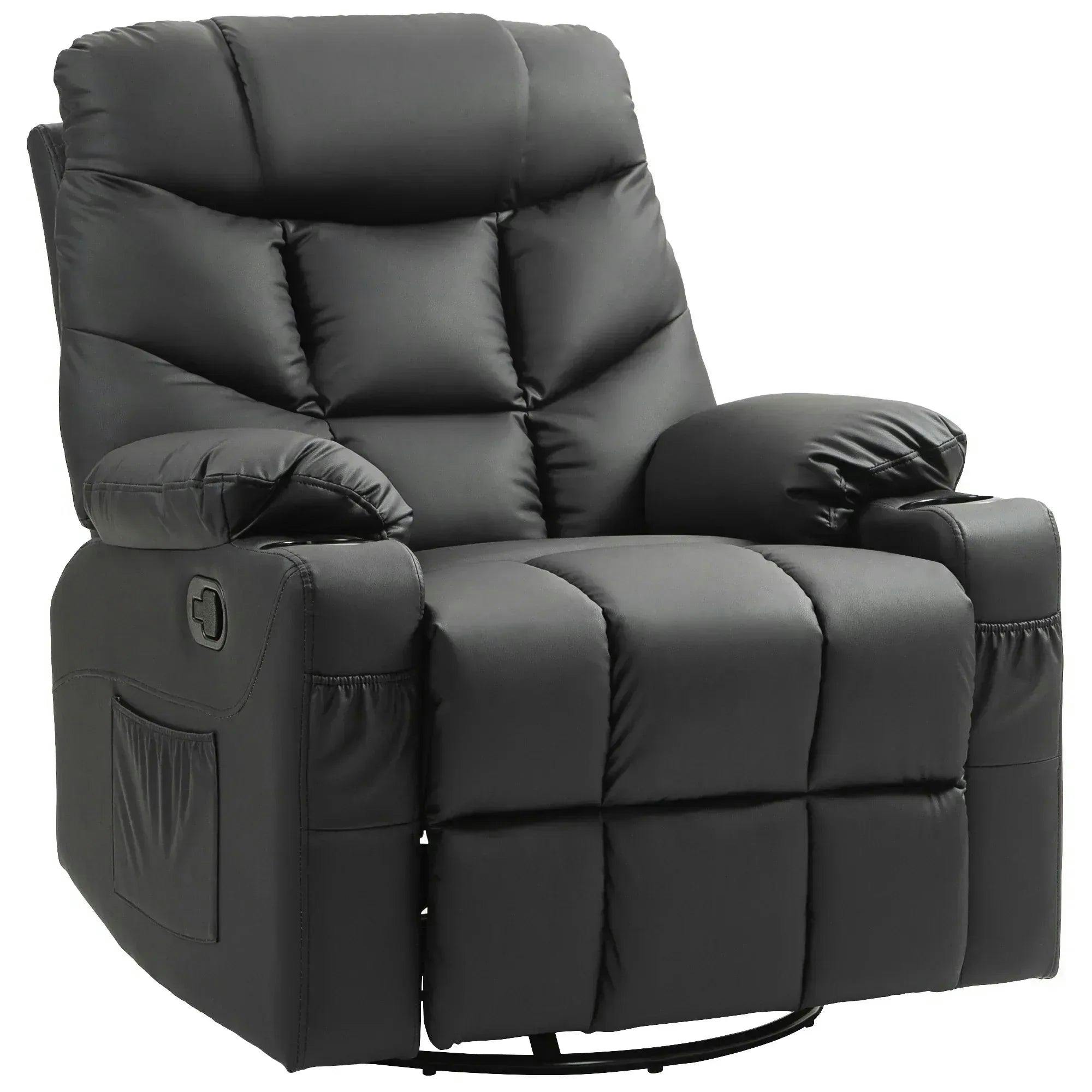 Portland Leather Recliner Chair - Black - Large - Image 6