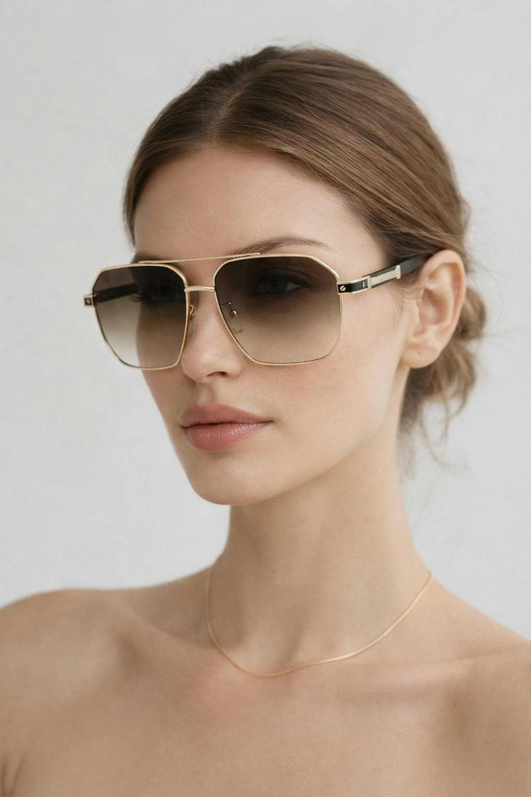 Svnx Brown Retro Square Navigator Sunglasses In - One Szie