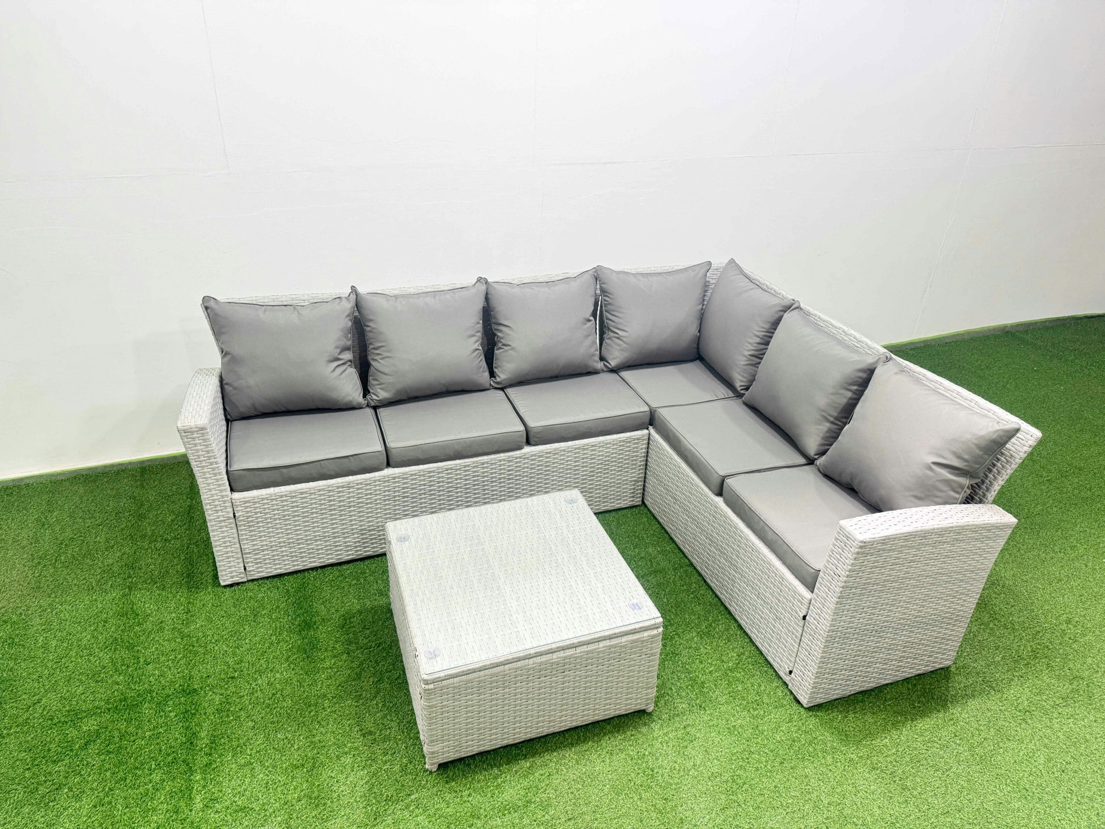 Fimous Light/Grey Garden Outdoor Pe Rattan Furniture Set 6 Seater Rattan Garden Sofa Sets Mixed