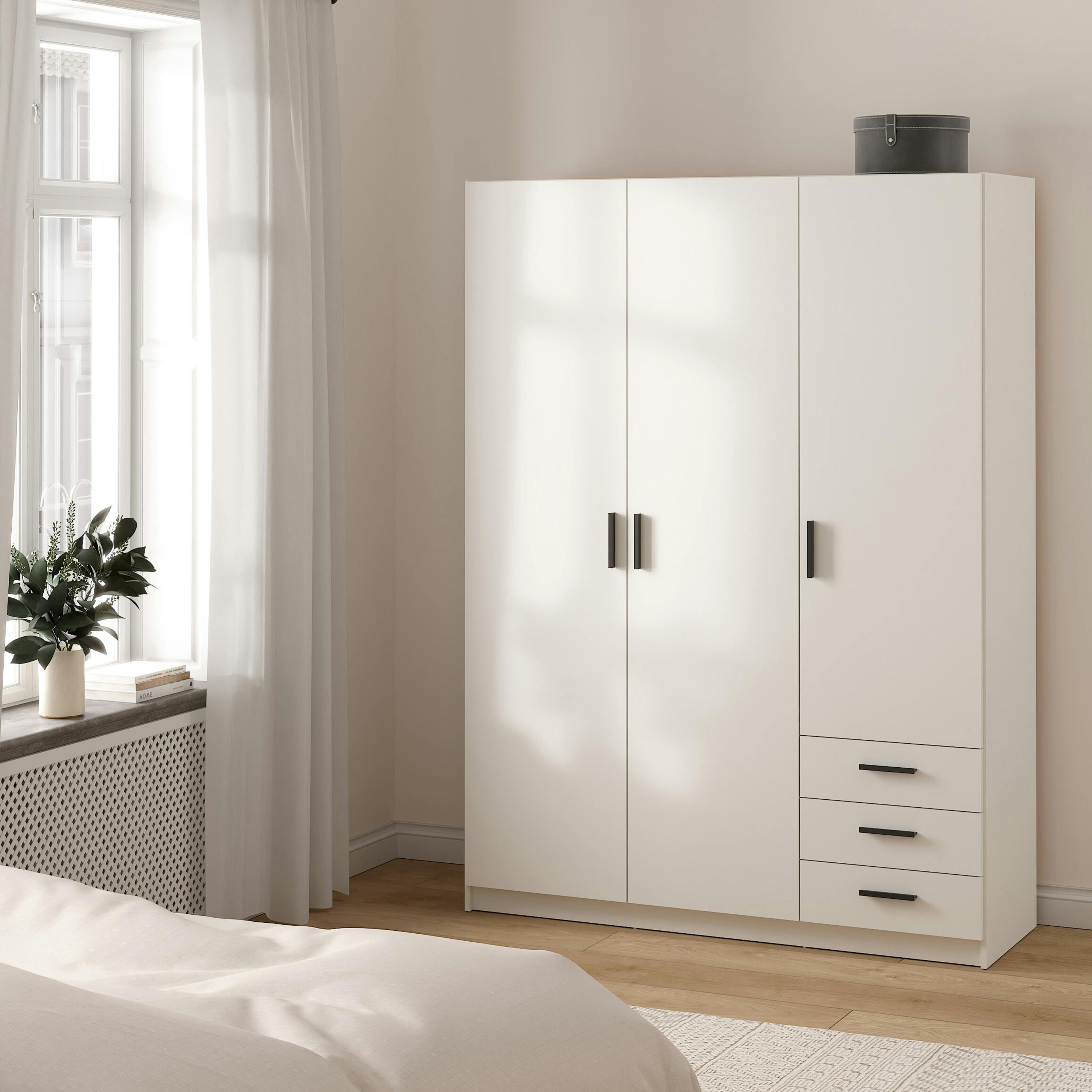 Rackhams White Sprint Wardrobe With 3 Doors + 3 Drawers In - W 147 X H 200.4 X D 49.8Cm - Malemine