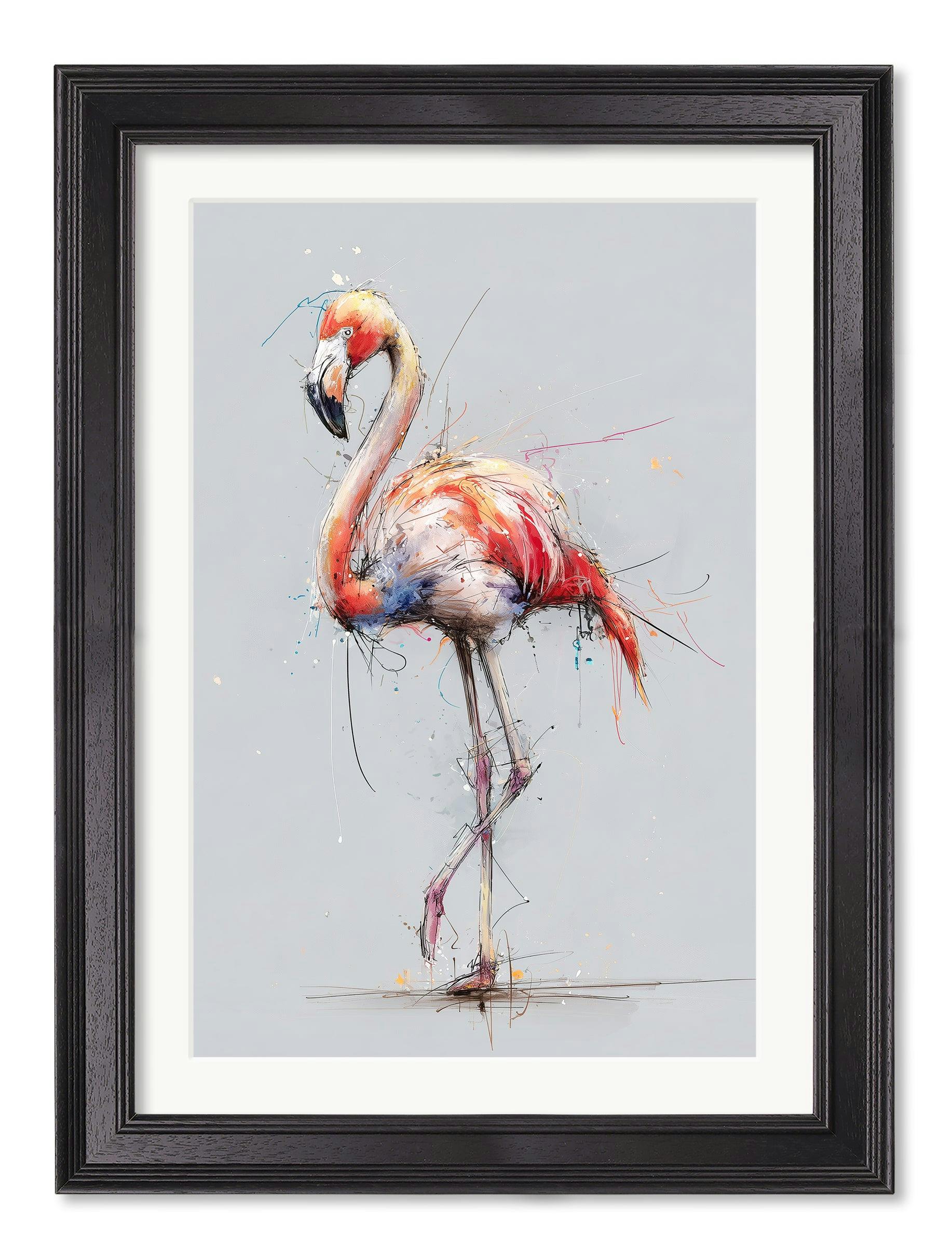 Rackhams Pink/Black Flamingo Cosy Sketch - Hurstwood Frame - 50 X 70Cm (A2)