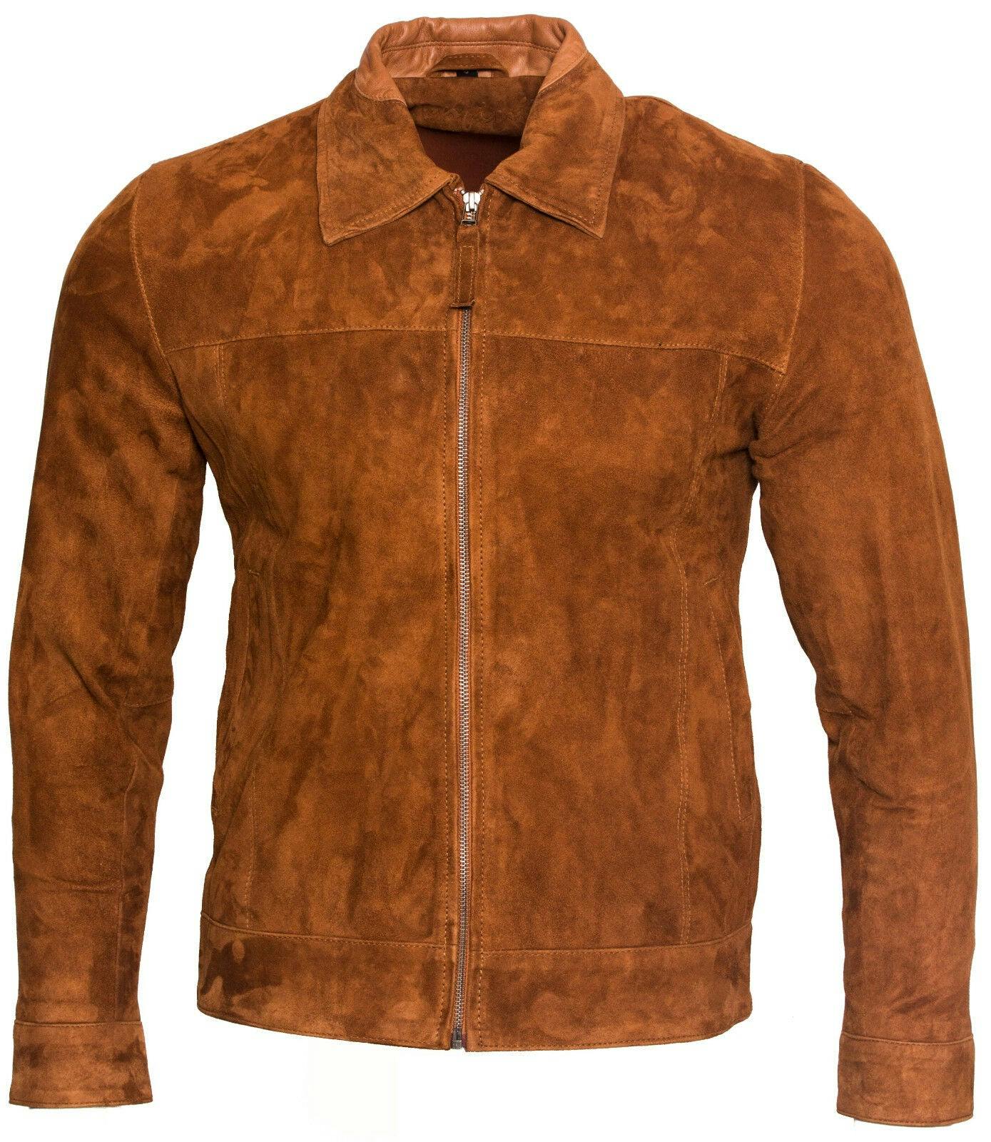 Infinity Leather Men's Retro Classic Suede Leather Biker Jacket - Uk M | Eu 48 | Us 38 - Tan