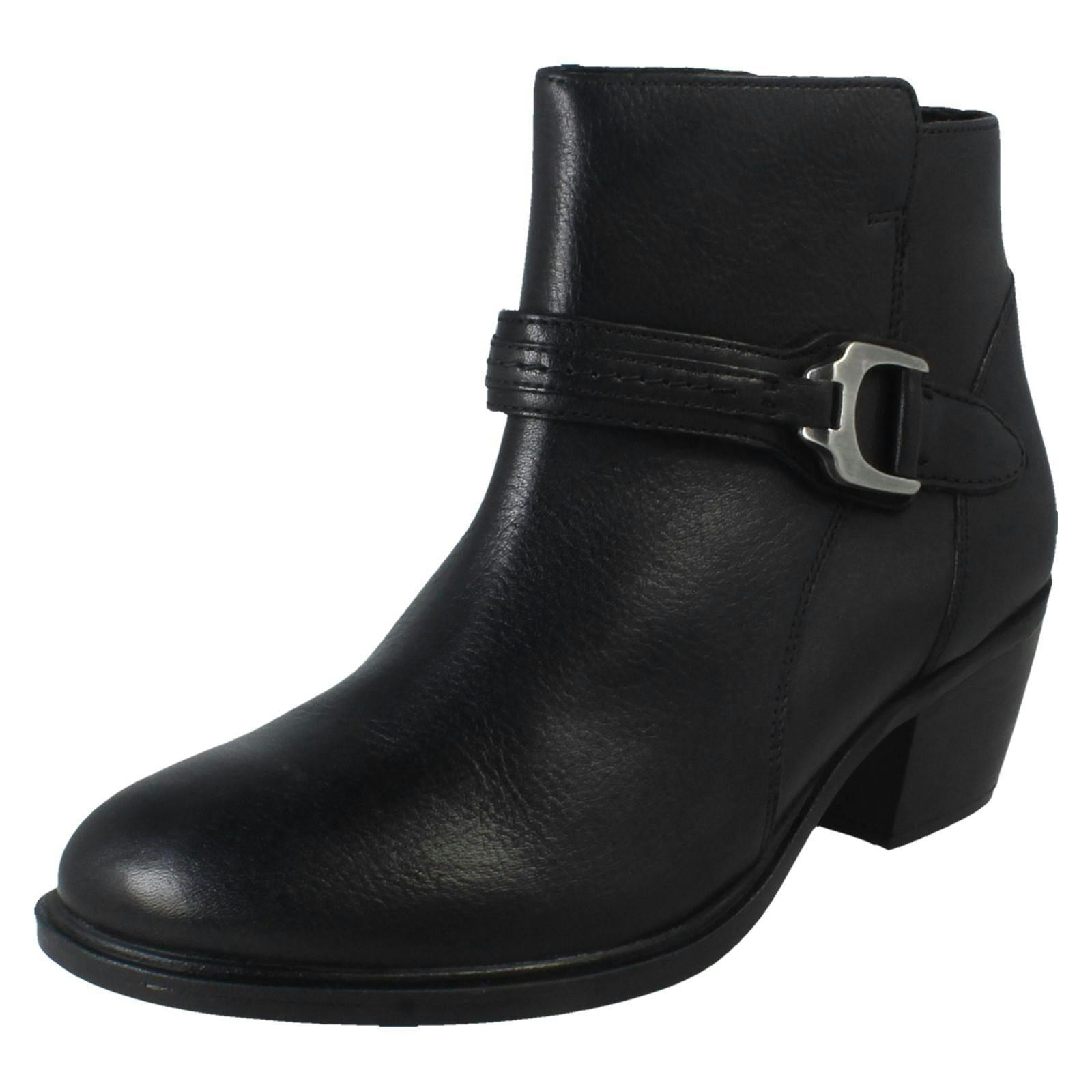 Clarks Women's Black Zip Fastening Block Heeled Smart Casual Ankle Boots Neva Buckle - Uk 5.5 - E