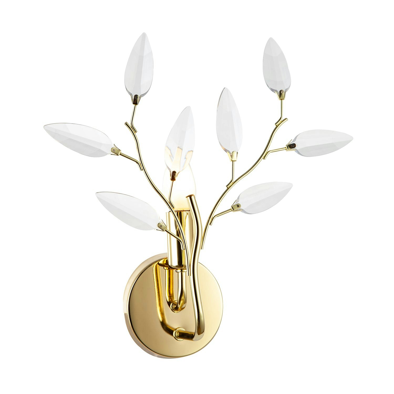 Rackhams Light Modern Birch Polished Brass Plated Wall Fixture With Clear Acrylic Leaves